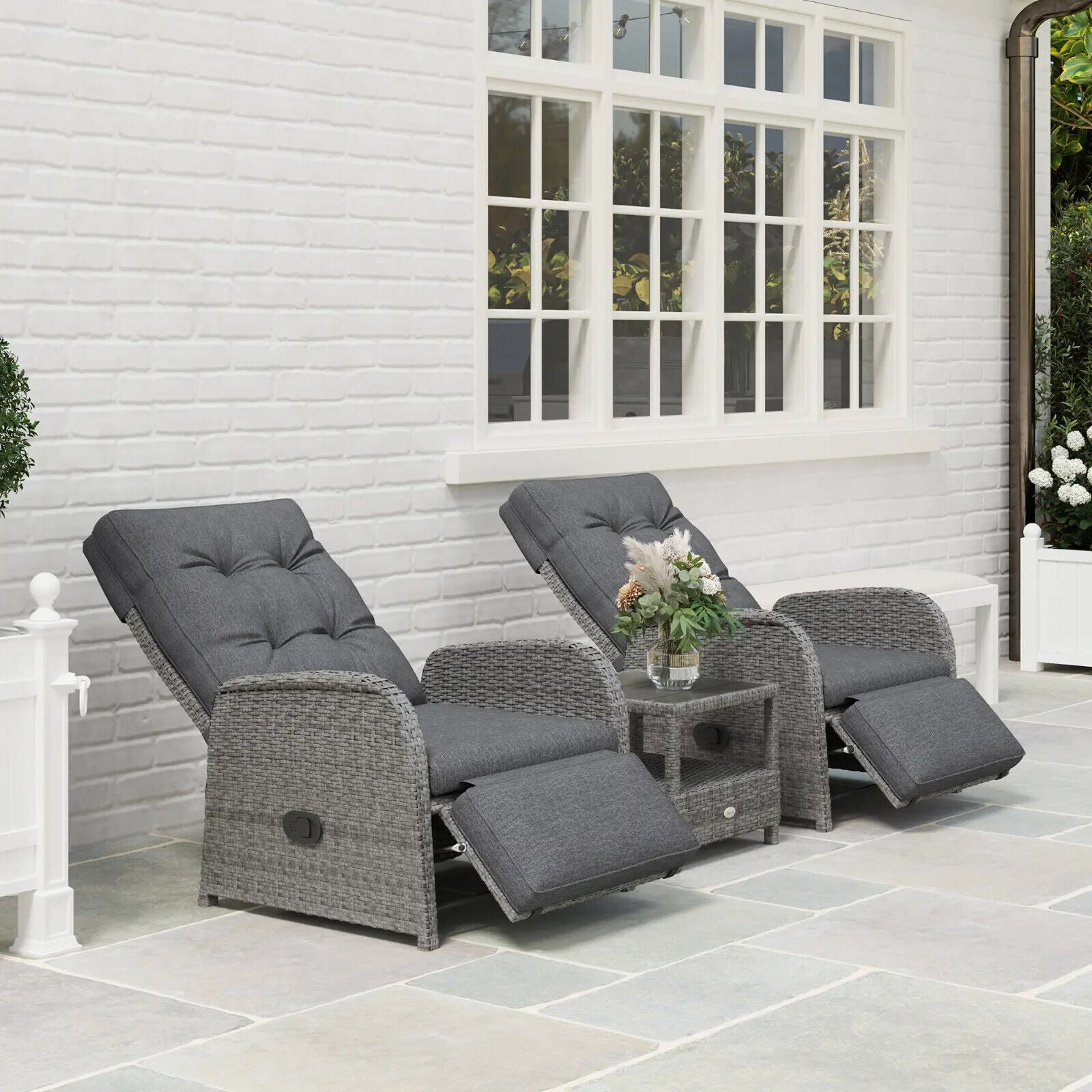 2 Seater Rattan Wicker Garden Lounge Sofa Set with Cushion for Patio Porch Grey - Home and Garden Furniture Shop - #rustic - furniture#