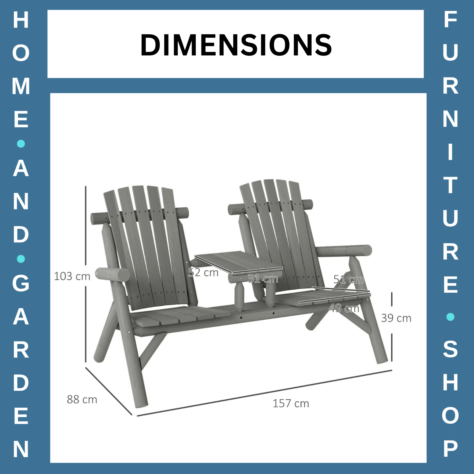 2 Seater Wooden Garden Bench w/ Centre Coffee Table Outdoor Patio Loveseat Chair - Home and Garden Furniture Shop - rustic - furniture