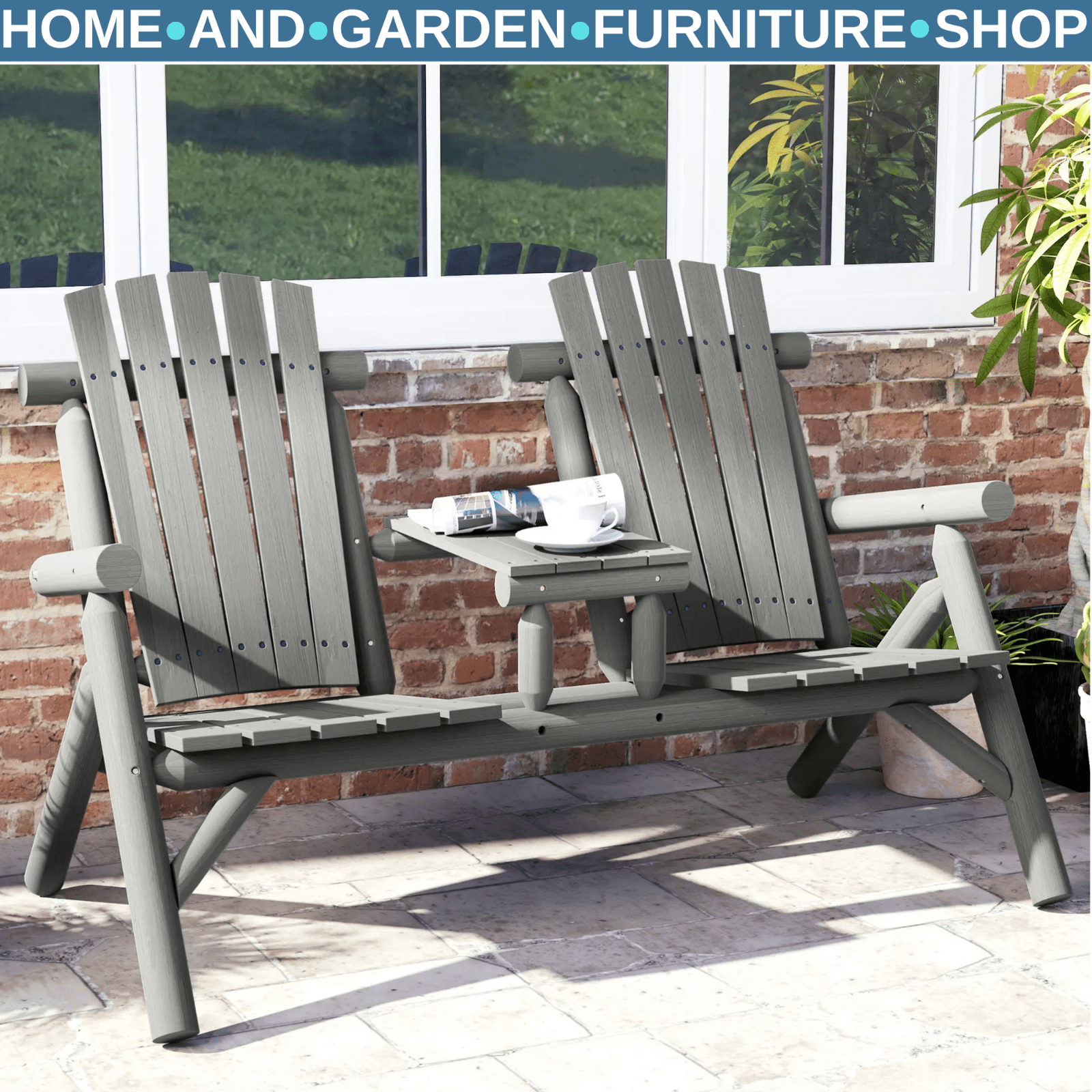 2 Seater Wooden Garden Bench w/ Centre Coffee Table Outdoor Patio Loveseat Chair - Home and Garden Furniture Shop - rustic - furniture
