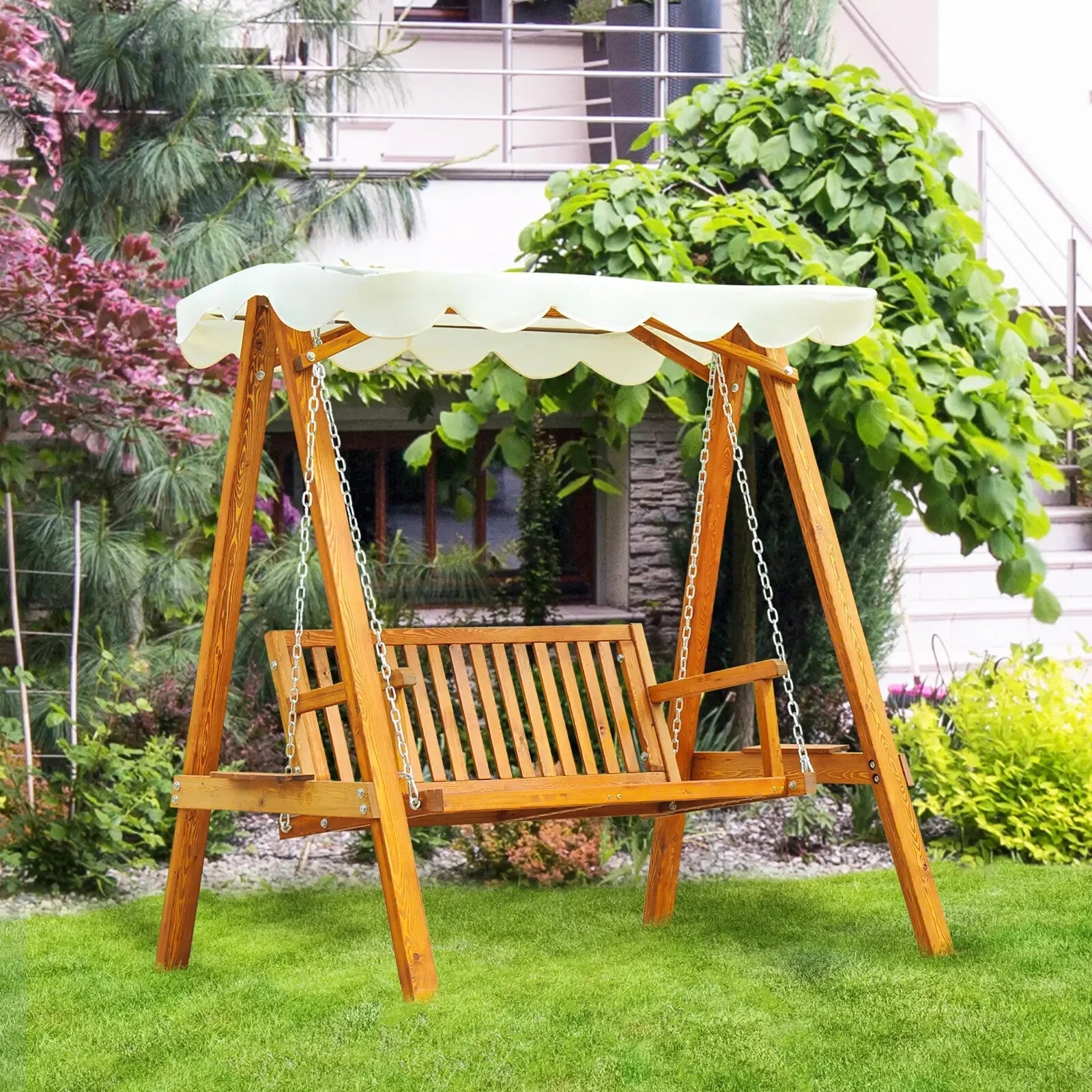 2 Seater Wooden Garden Swing Chair Seat Hammock Bench Furniture Lounger - Home and Garden Furniture Shop - rustic - furniture