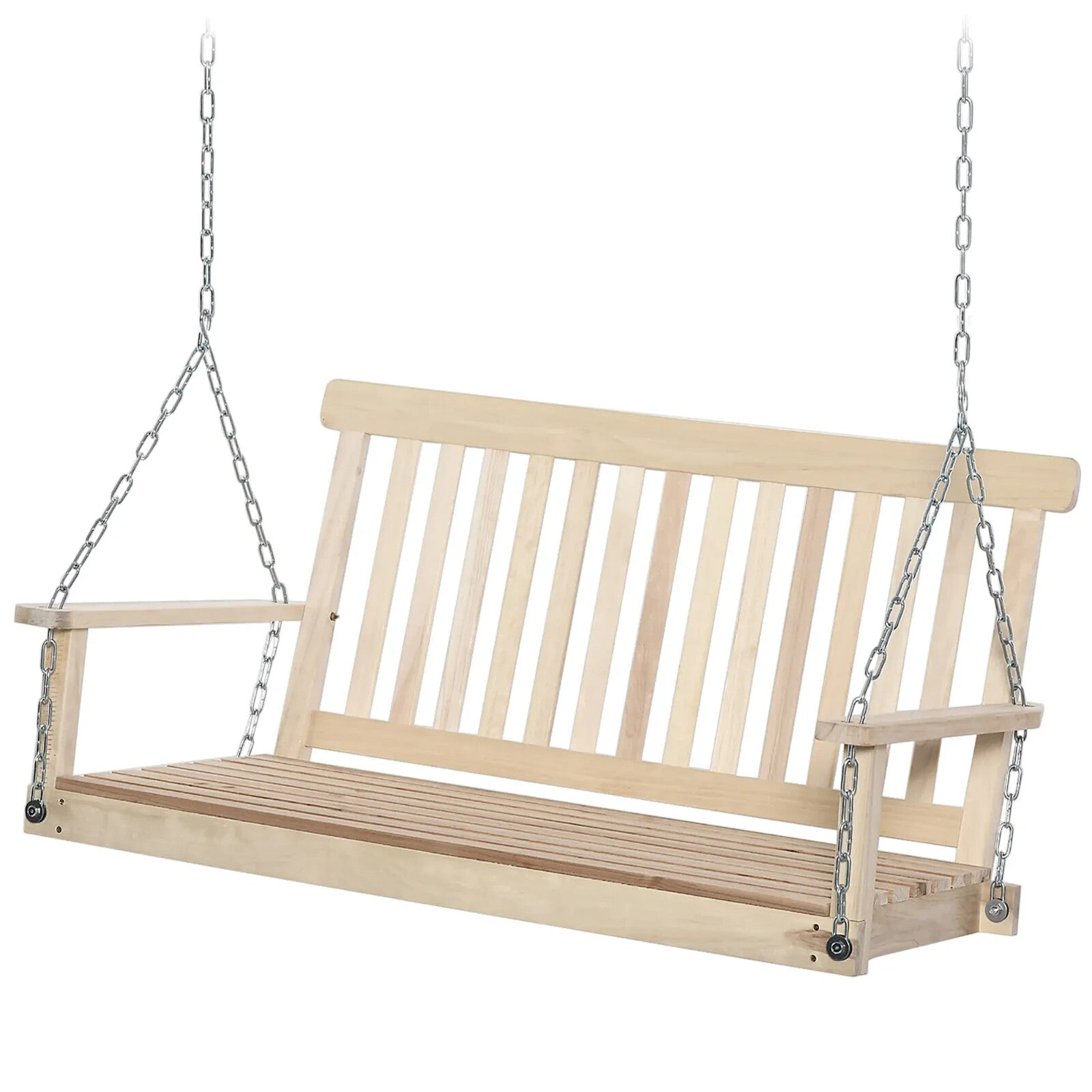 2 Seater Wooden Swing Chair Porch Hanging Garden Swinging Bench and Chains Brown - Home and Garden Furniture Shop - rustic - furniture