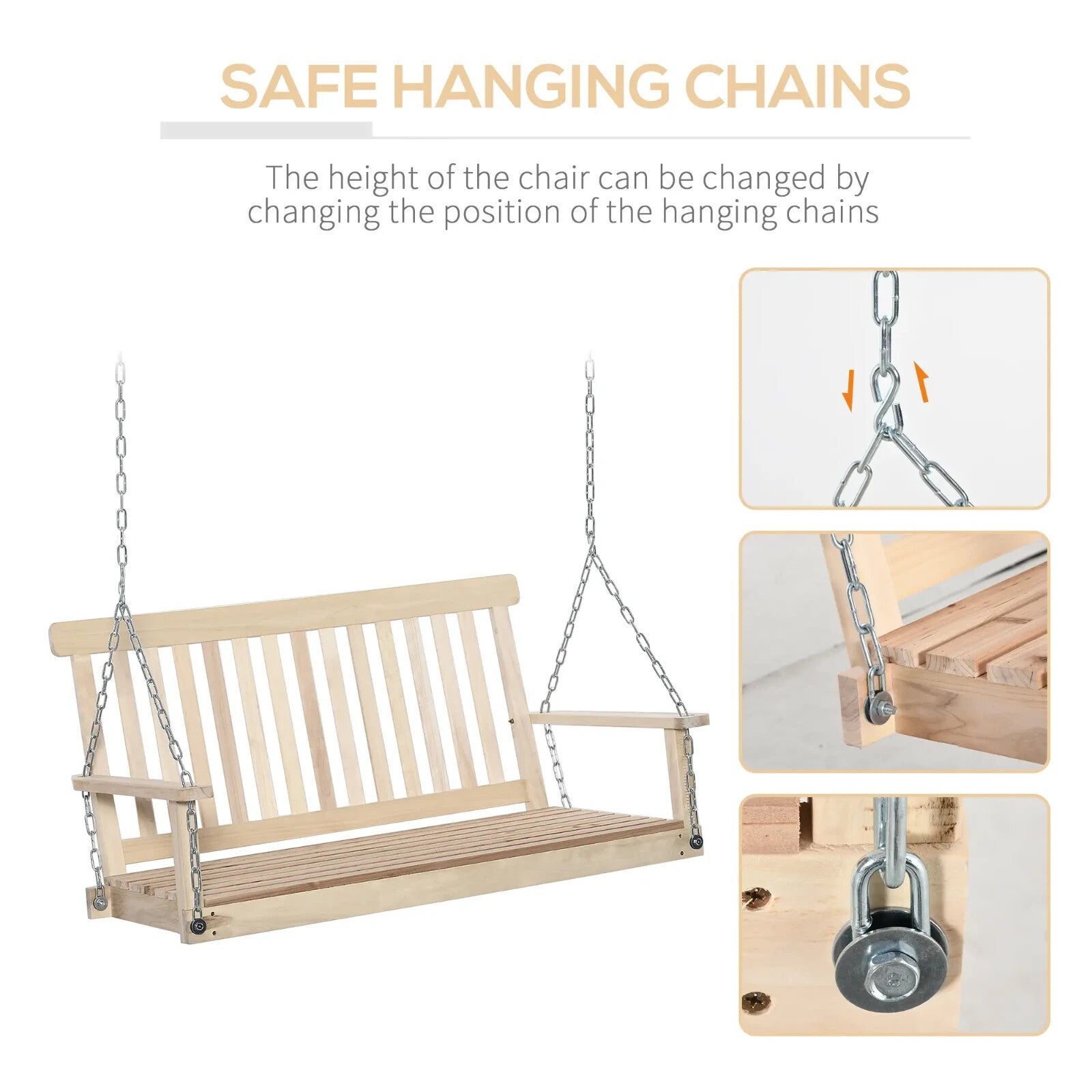 2 Seater Wooden Swing Chair Porch Hanging Garden Swinging Bench and Chains Brown - Home and Garden Furniture Shop - rustic - furniture