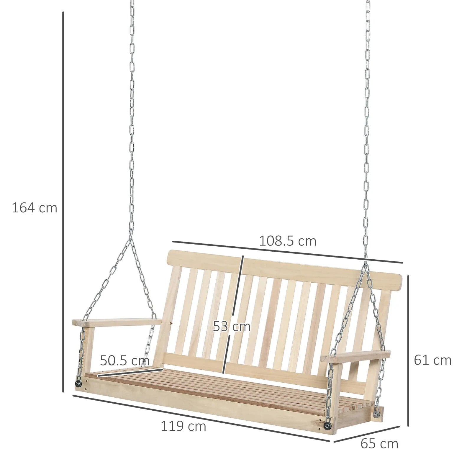 2 Seater Wooden Swing Chair Porch Hanging Garden Swinging Bench and Chains Brown - Home and Garden Furniture Shop - rustic - furniture