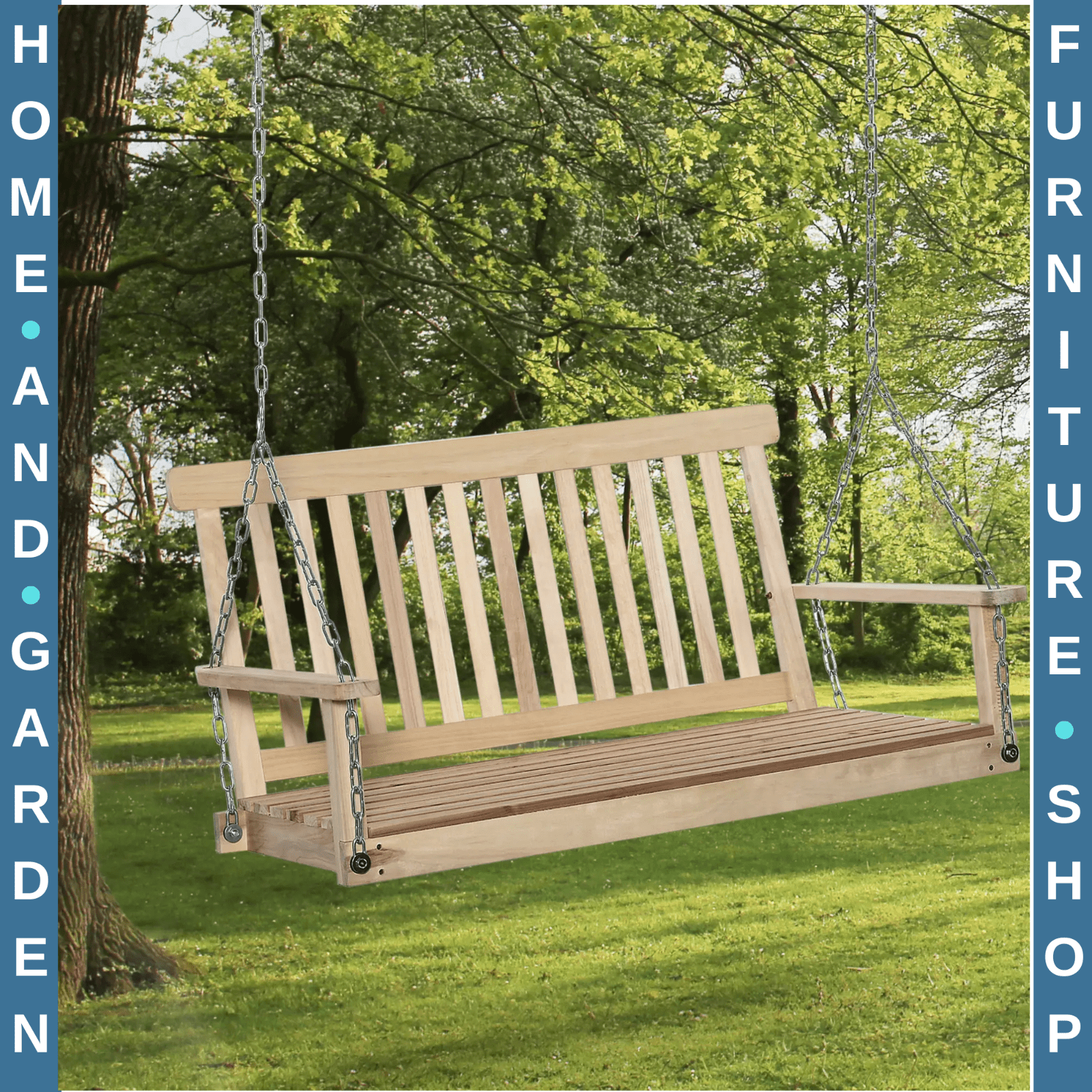 2 Seater Wooden Swing Chair Porch Hanging Garden Swinging Bench and Chains Brown - Home and Garden Furniture Shop - rustic - furniture