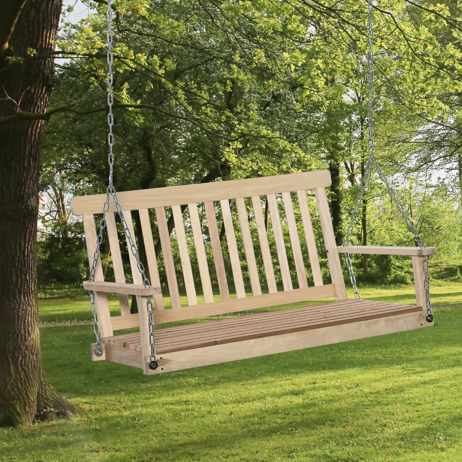 2 Seater Wooden Swing Chair Porch Hanging Garden Swinging Bench and Chains Brown - Home and Garden Furniture Shop - rustic - furniture
