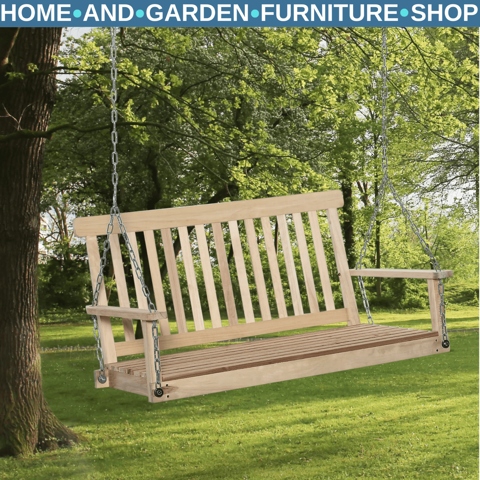 2 Seater Wooden Swing Chair Porch Hanging Garden Swinging Bench and Chains Brown - Home and Garden Furniture Shop - rustic - furniture