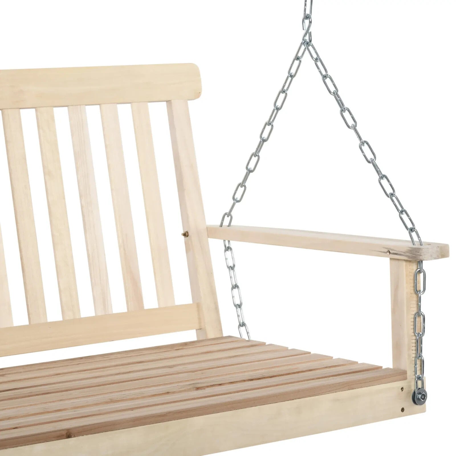 2 Seater Wooden Swing Chair Porch Hanging Garden Swinging Bench and Chains Brown - Home and Garden Furniture Shop - rustic - furniture