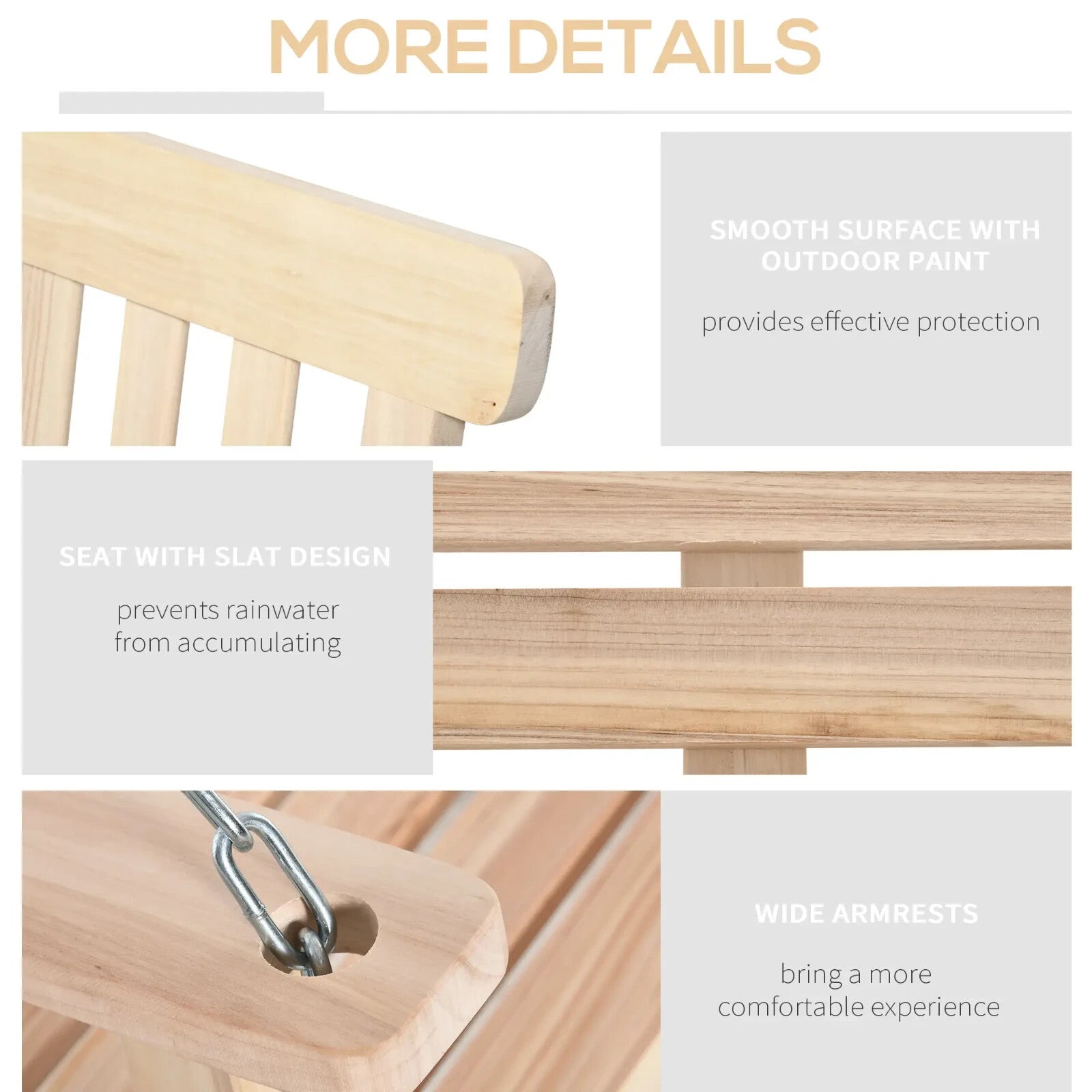 2 Seater Wooden Swing Chair Porch Hanging Garden Swinging Bench and Chains Brown - Home and Garden Furniture Shop - rustic - furniture