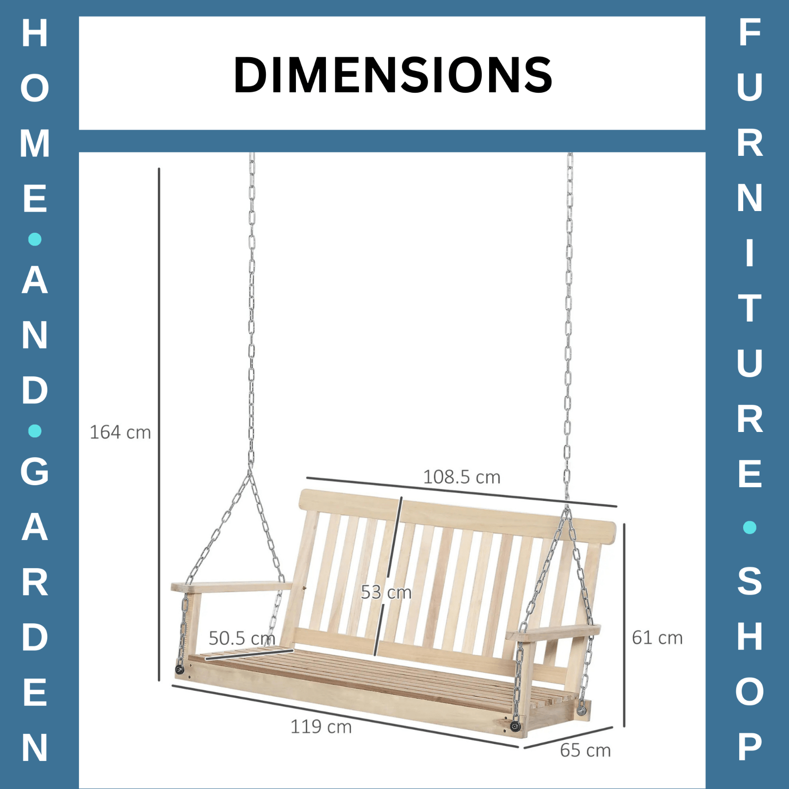 2 Seater Wooden Swing Chair Porch Hanging Garden Swinging Bench and Chains Brown - Home and Garden Furniture Shop - rustic - furniture