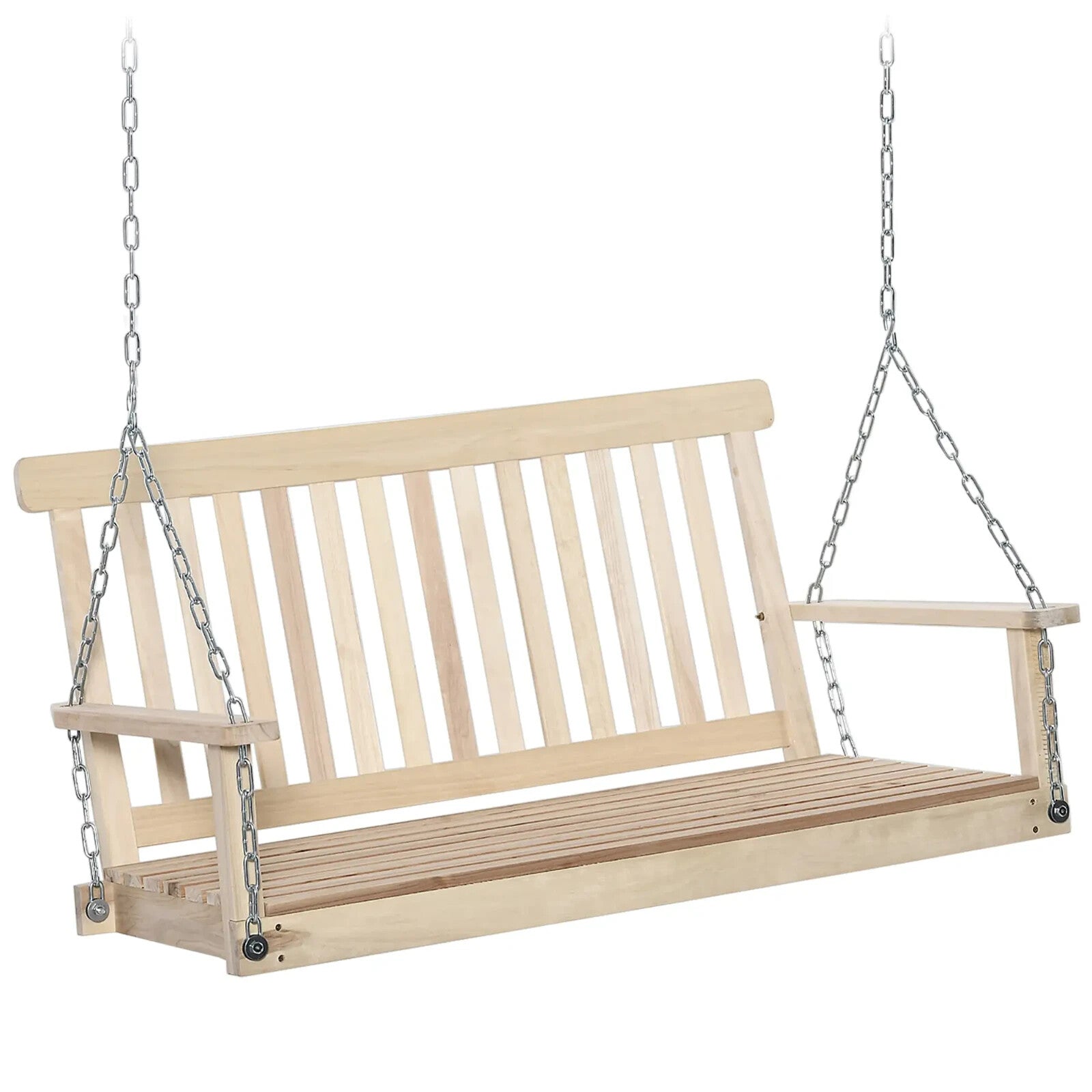 2 Seater Wooden Swing Chair Porch Hanging Garden Swinging Bench and Chains Brown - Home and Garden Furniture Shop - rustic - furniture