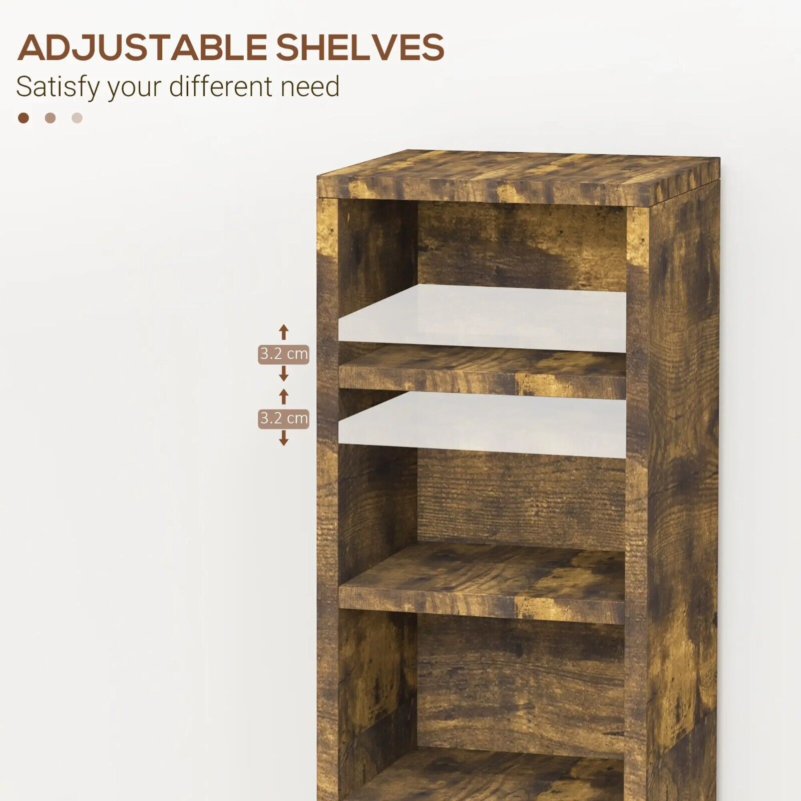 2 Slim Industrial CD Storage Shelving Unit Tall Adjustable Shelves Rustic Brown - Home and Garden Furniture Shop - rustic - furniture
