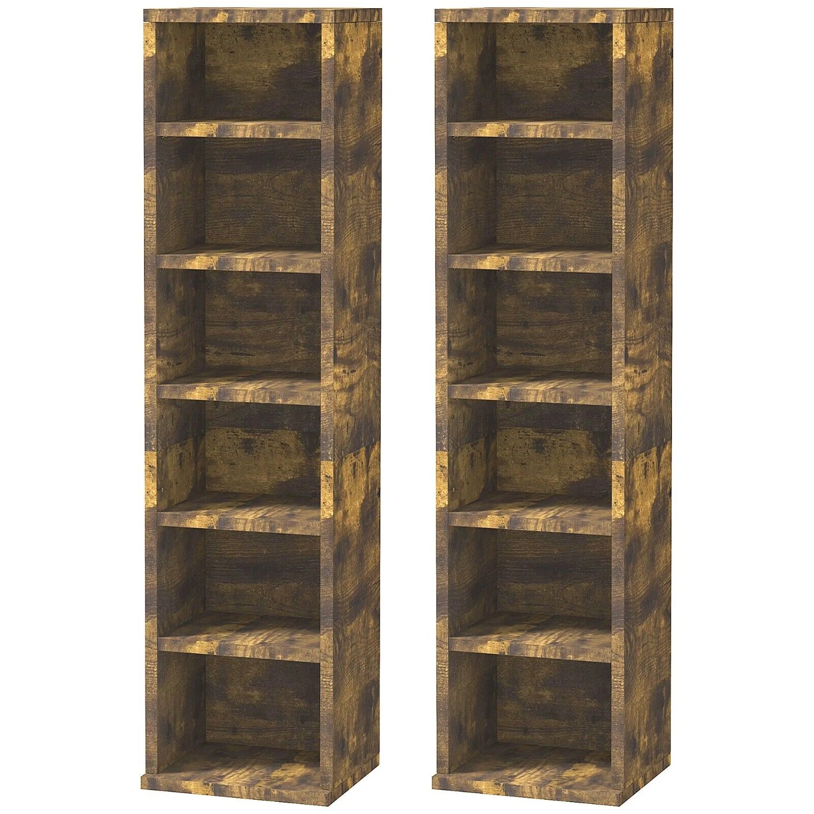 2 Slim Industrial CD Storage Shelving Unit Tall Adjustable Shelves Rustic Brown - Home and Garden Furniture Shop - rustic - furniture