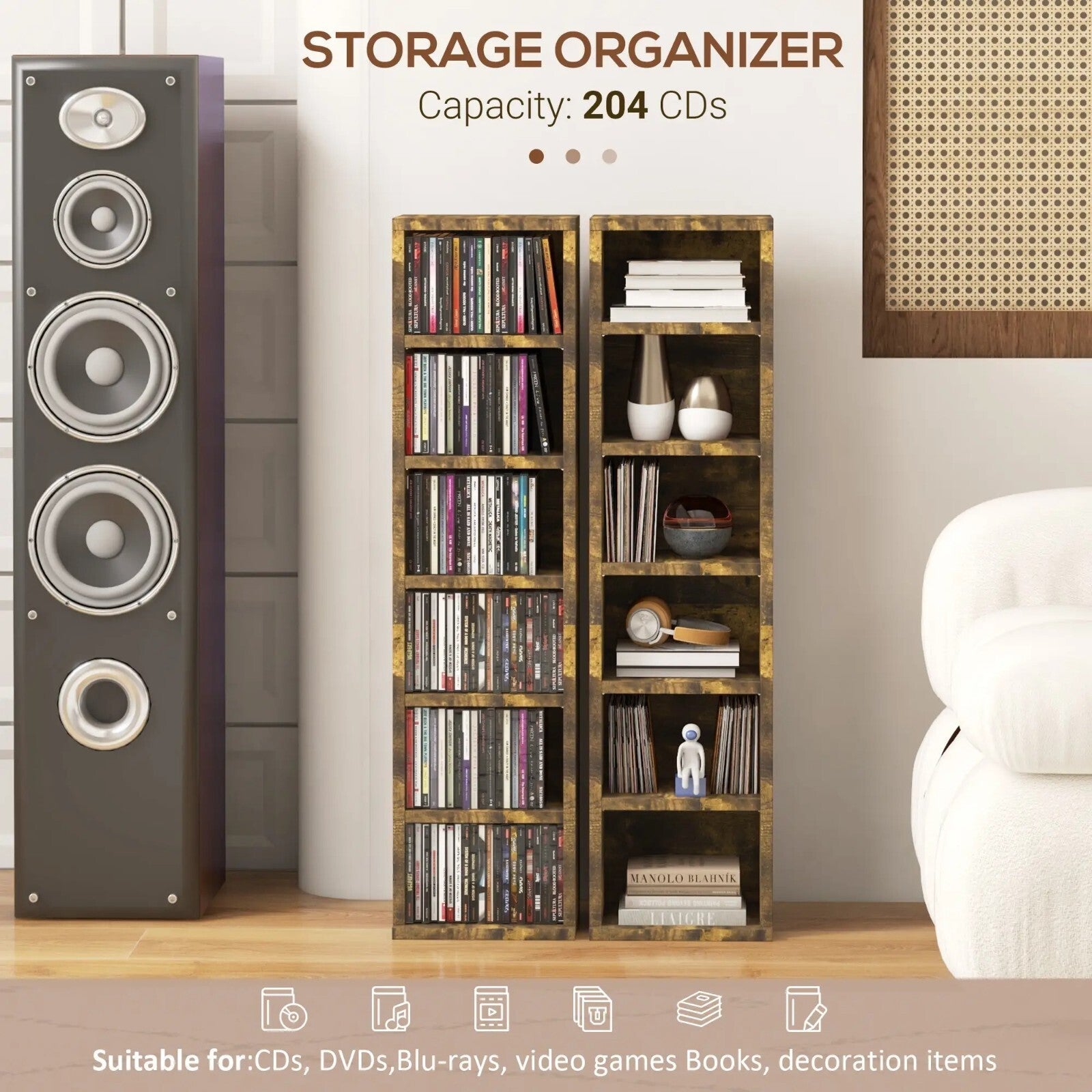 2 Slim Industrial CD Storage Shelving Unit Tall Adjustable Shelves Rustic Brown - Home and Garden Furniture Shop - rustic - furniture