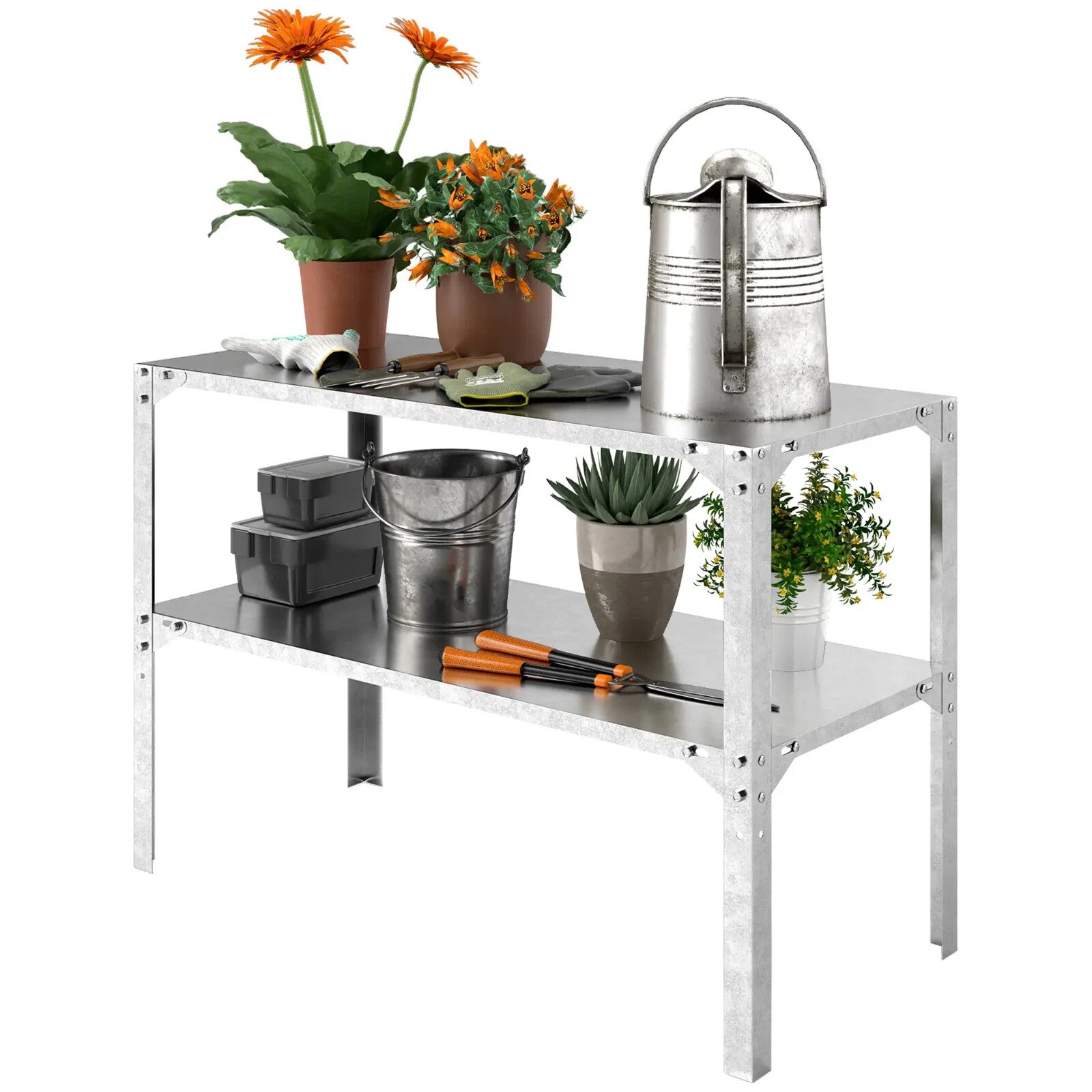 2 Tier Galvanised Steel Potting Bench Garden Work Table W/ Storage Shelf Station - Home and Garden Furniture Shop - rustic - furniture
