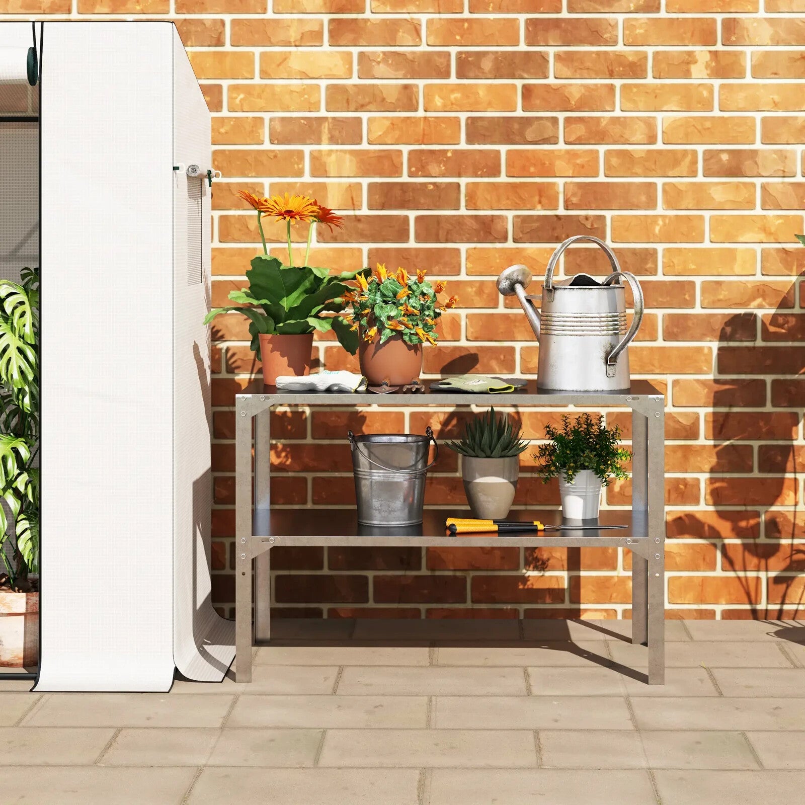 2 Tier Galvanised Steel Potting Bench Garden Work Table W/ Storage Shelf Station - Home and Garden Furniture Shop - rustic - furniture