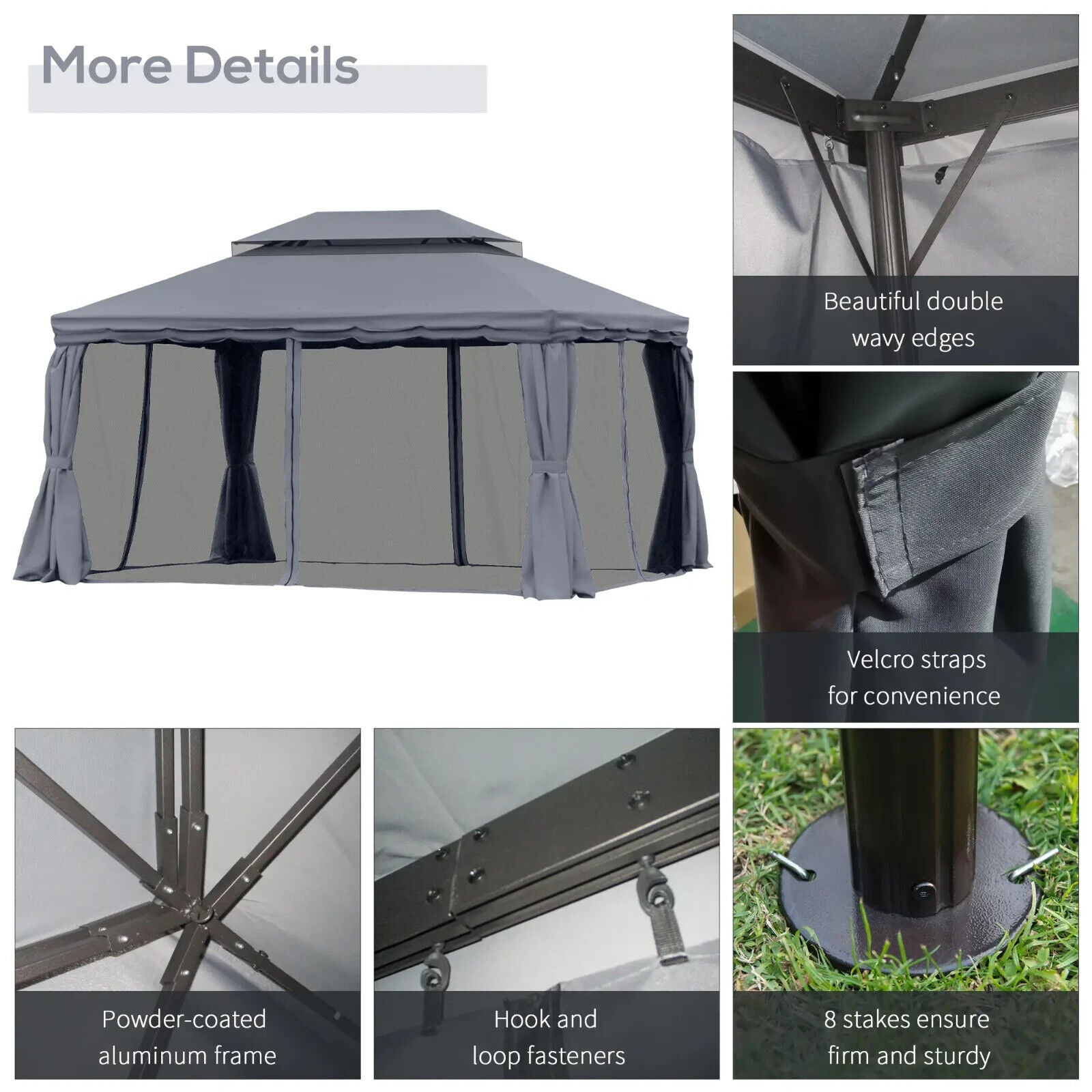 2 - Tier Heavy Duty Metal Gazebo Garden Marquee Party Tent 3 x 4m Dark Grey Canopy - Home and Garden Furniture Shop - #rustic - furniture#