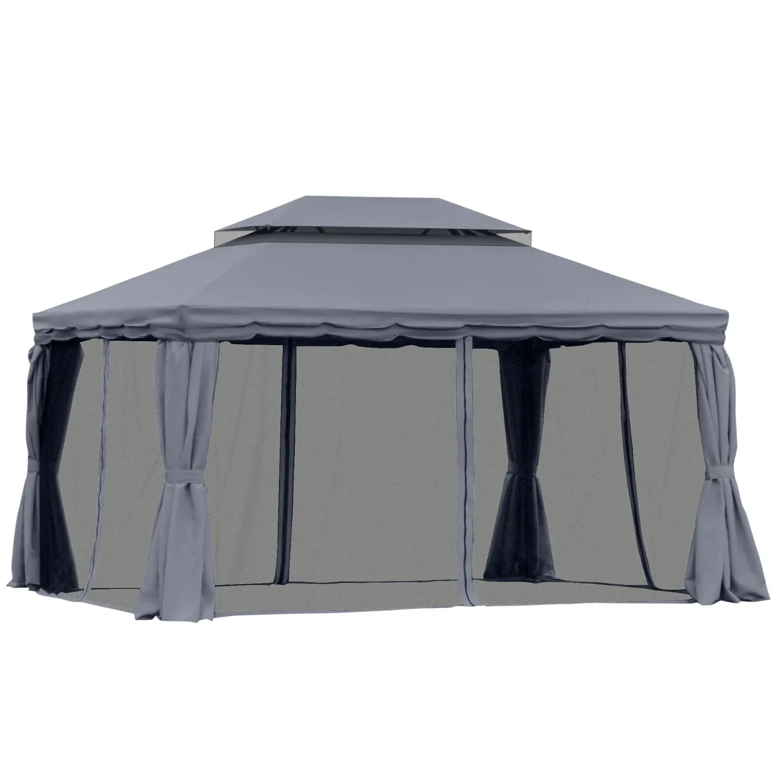 2 - Tier Heavy Duty Metal Gazebo Garden Marquee Party Tent 3 x 4m Dark Grey Canopy - Home and Garden Furniture Shop - rustic - furniture