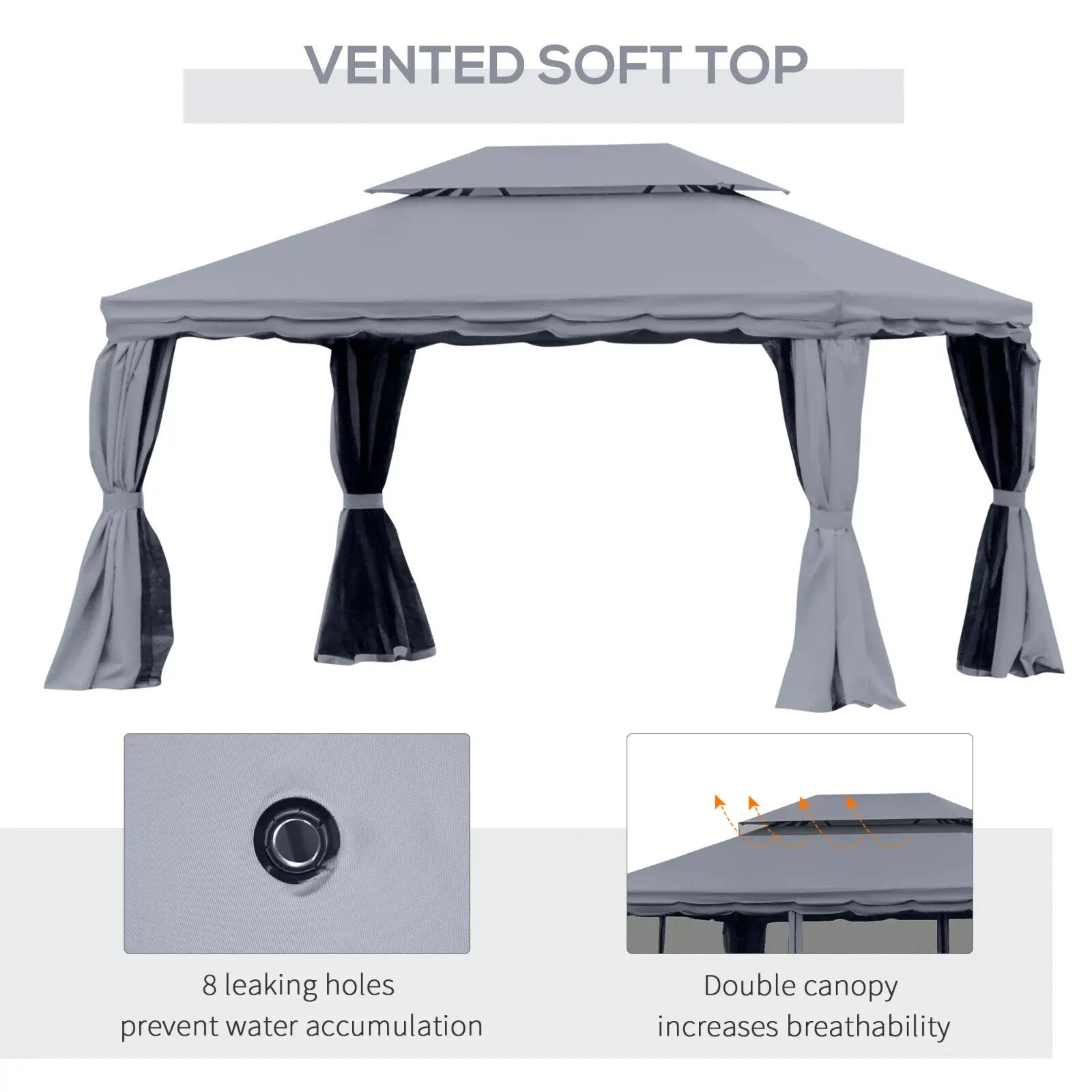 2 - Tier Heavy Duty Metal Gazebo Garden Marquee Party Tent 3 x 4m Dark Grey Canopy - Home and Garden Furniture Shop - rustic - furniture