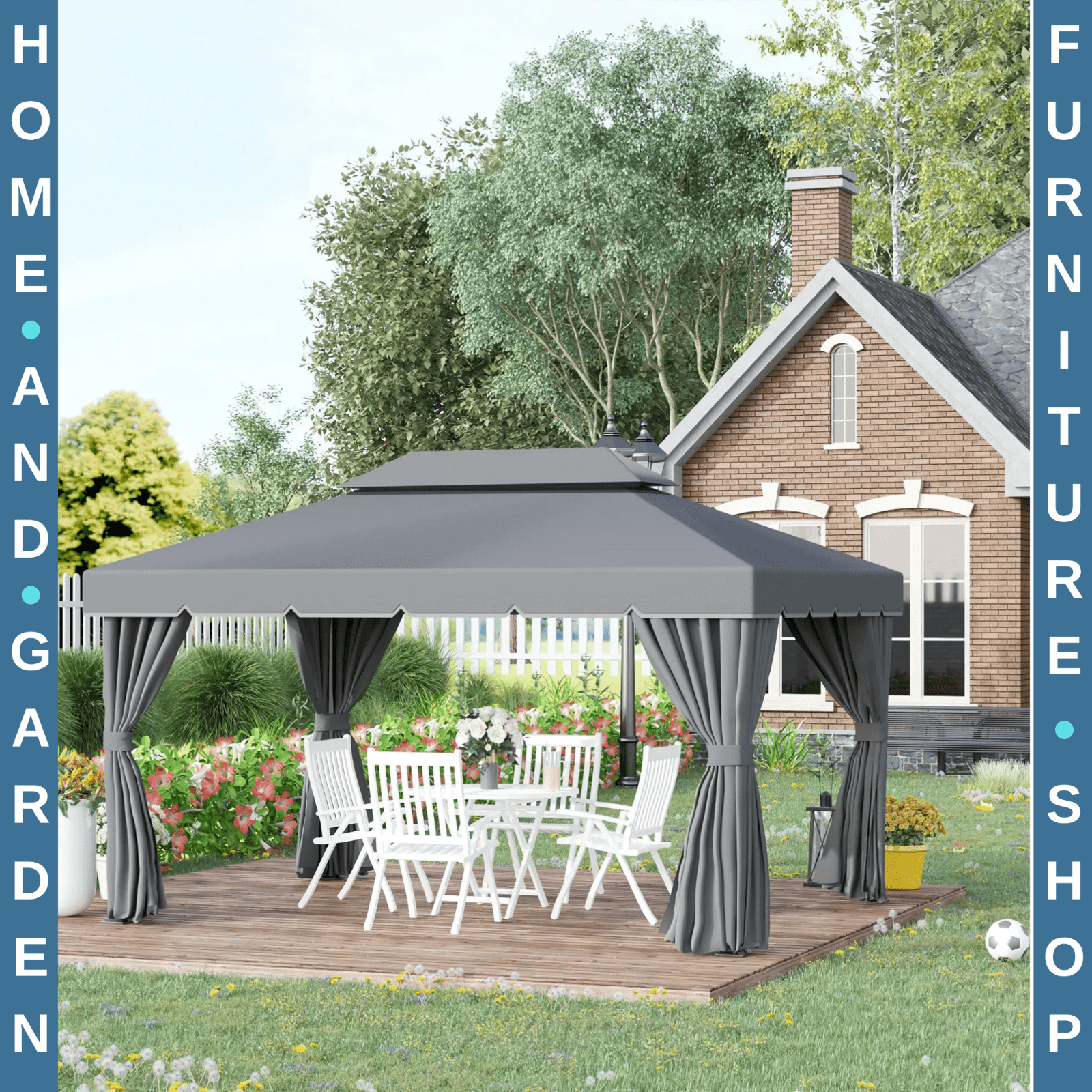 2 - Tier Heavy Duty Metal Gazebo Garden Marquee Party Tent 3 x 4m + Spare Canopy - Home and Garden Furniture Shop - rustic - furniture