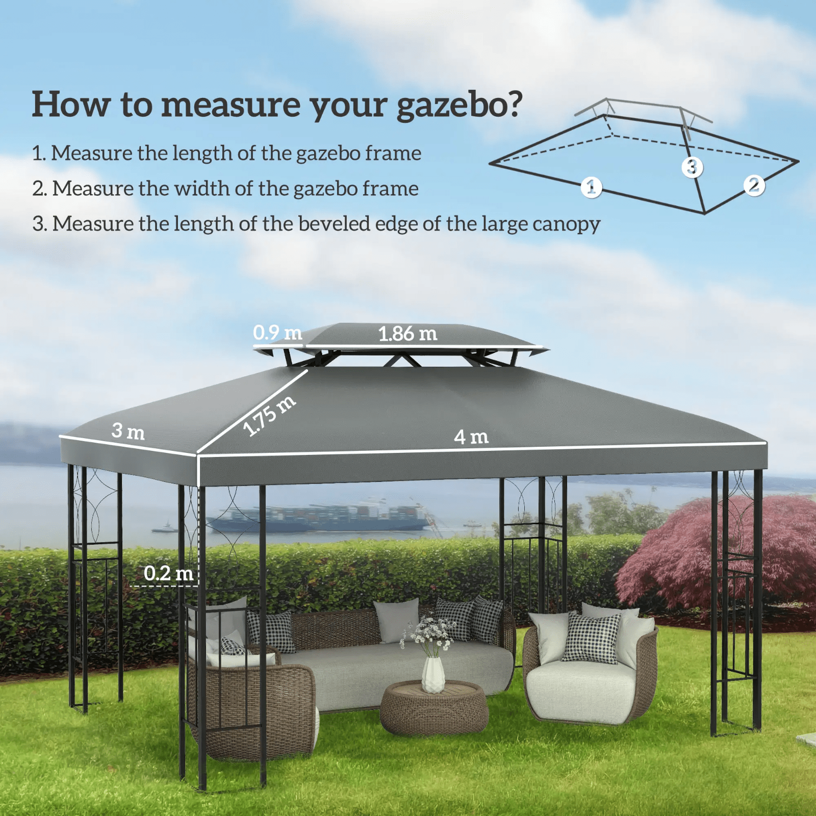 2 - Tier Heavy Duty Metal Gazebo Garden Marquee Party Tent 3 x 4m + Spare Canopy - Home and Garden Furniture Shop - rustic - furniture