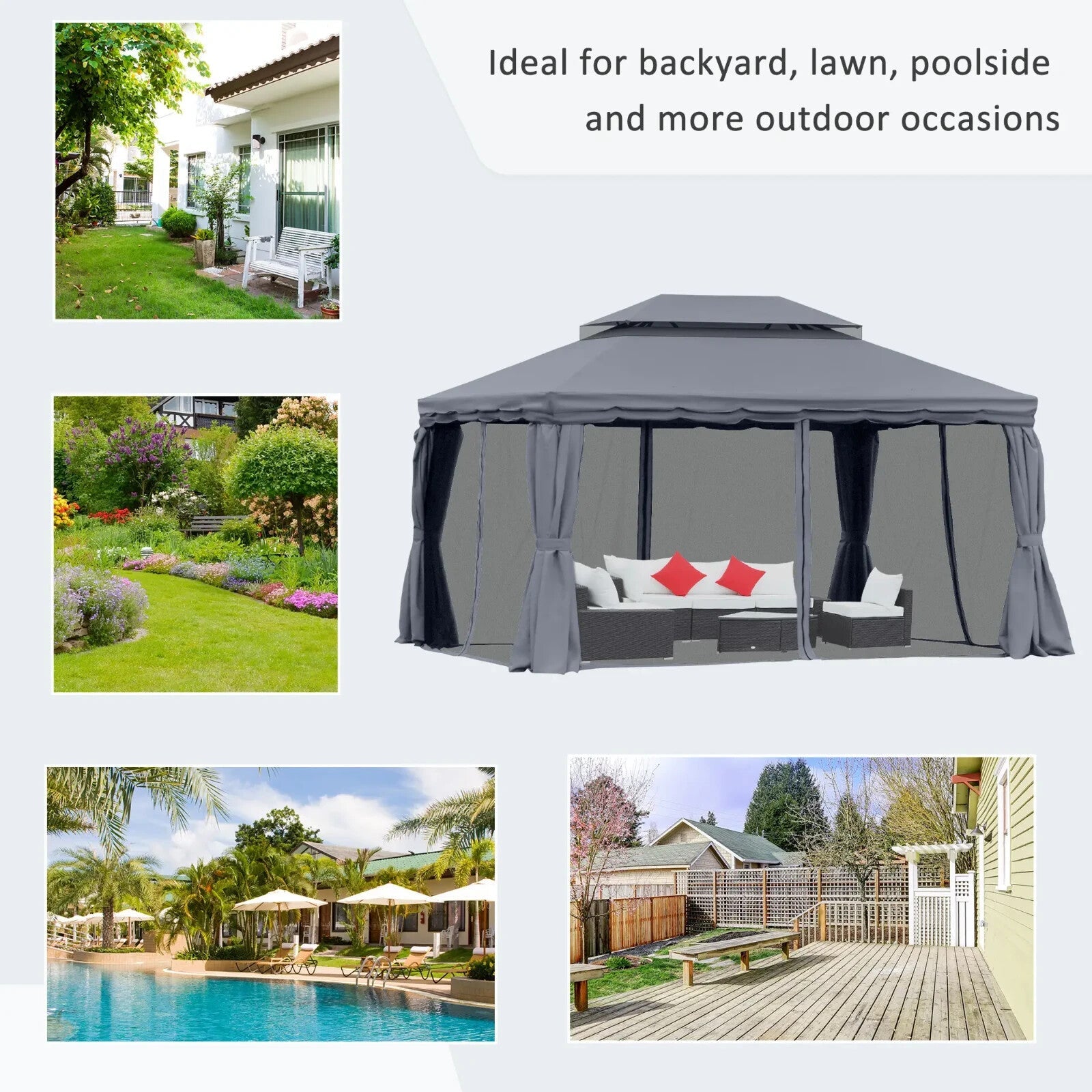 2 - Tier Heavy Duty Metal Gazebo Garden Marquee Party Tent 3 x 4m + Spare Canopy - Home and Garden Furniture Shop - rustic - furniture