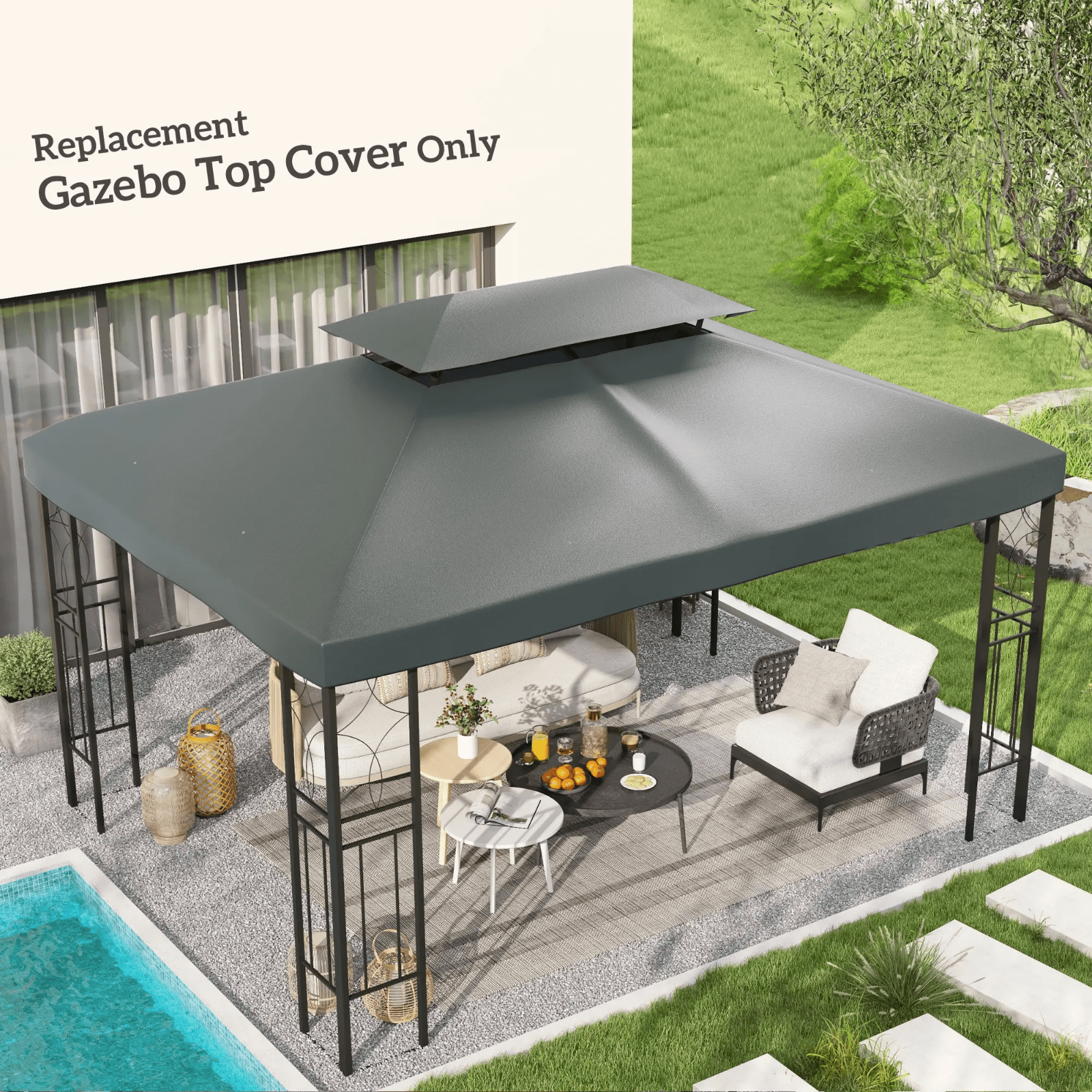 2 - Tier Heavy Duty Metal Gazebo Garden Marquee Party Tent 3 x 4m + Spare Canopy - Home and Garden Furniture Shop - rustic - furniture