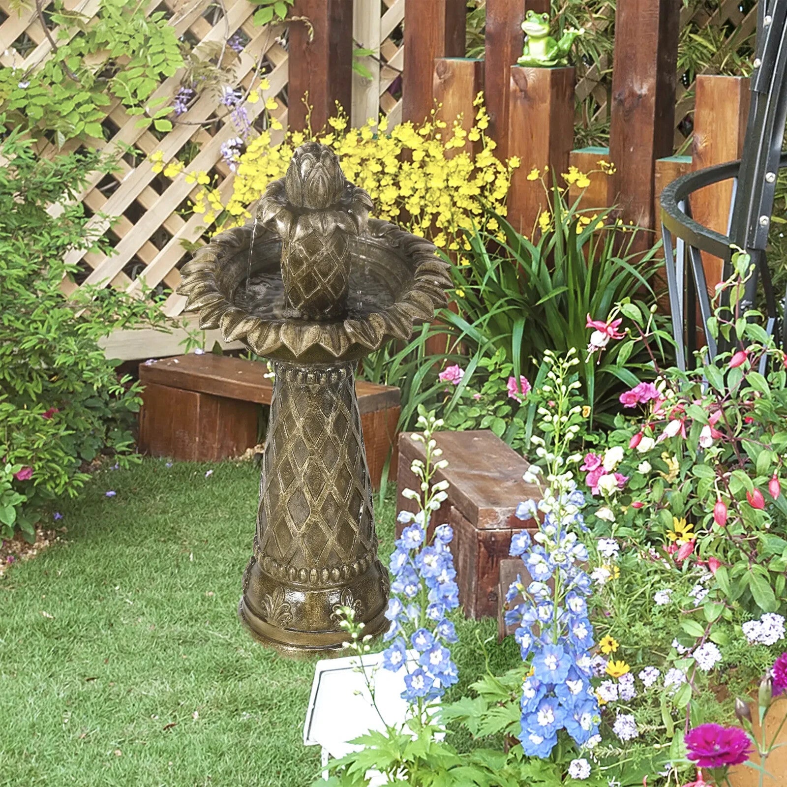 2 Tier Outdoor Water Fountain Freestanding Cascading Feature for Garden Decor - Home and Garden Furniture Shop - rustic - furniture