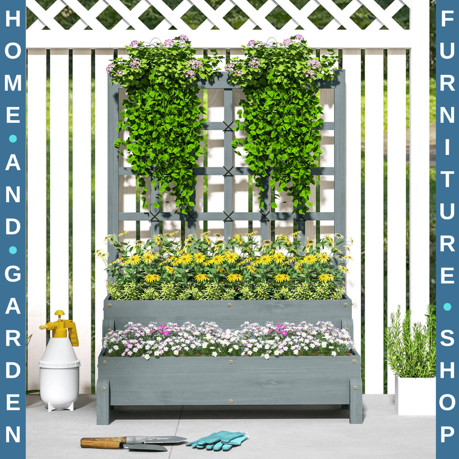 2 Tier Raised Garden Bed, Trellis Wooden Planter Box Outdoor Raised w/ Drainage - Home and Garden Furniture Shop - rustic - furniture