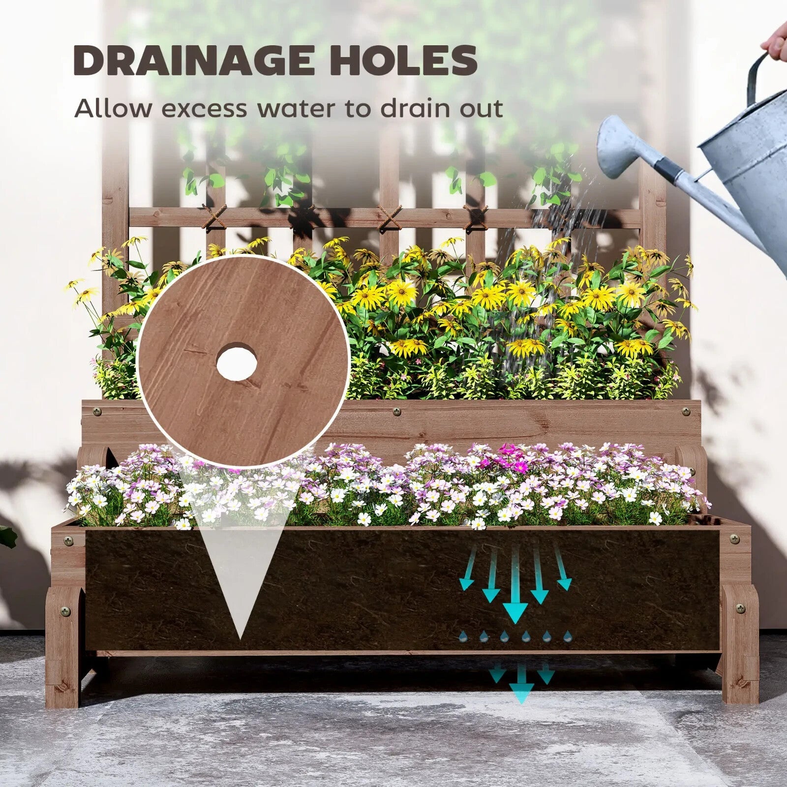 2 Tier Raised Wooden Garden Planter Box with Trellis & Drainage Hole Outdoor Bed - Home and Garden Furniture Shop - rustic - furniture