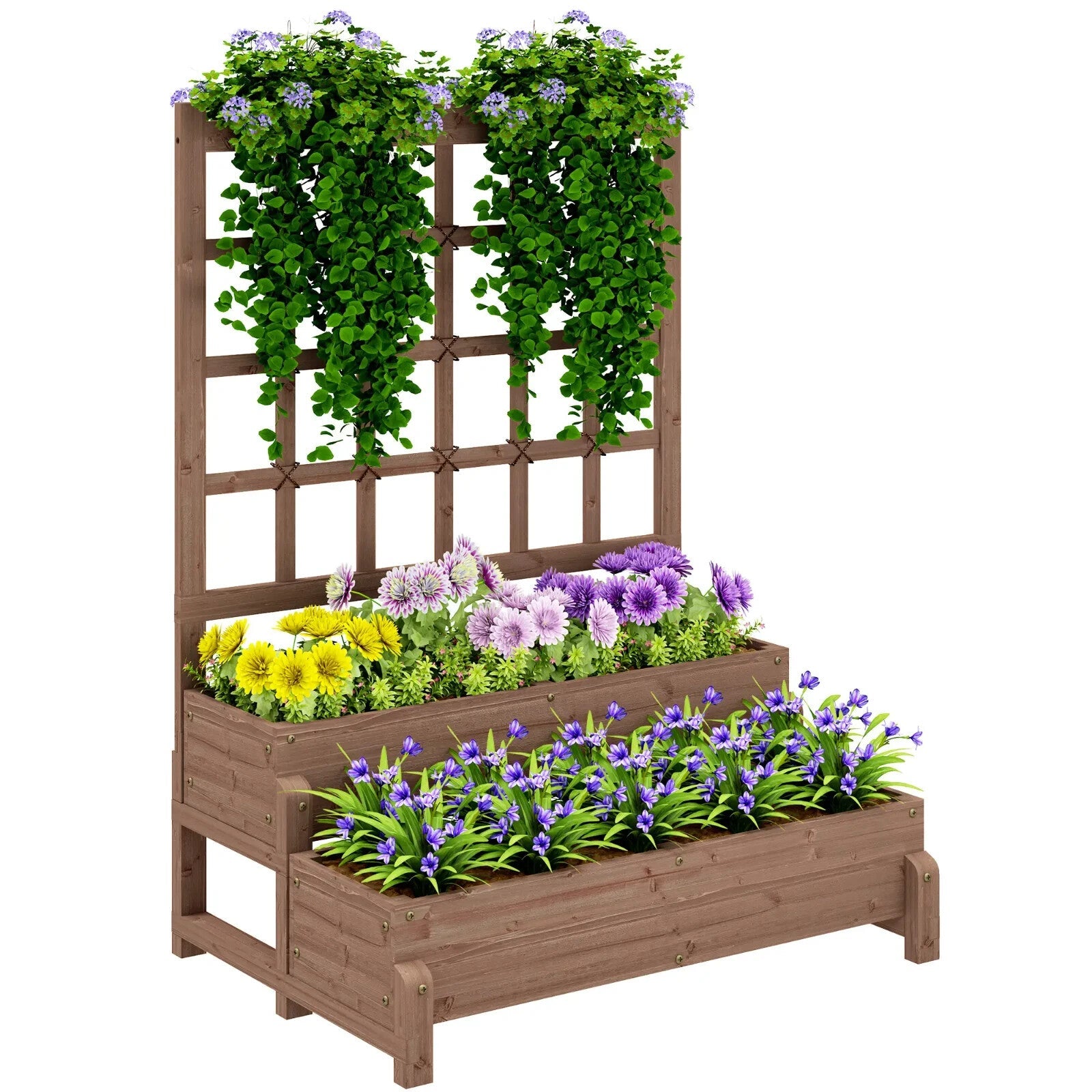 2 Tier Raised Wooden Garden Planter Box with Trellis & Drainage Hole Outdoor Bed - Home and Garden Furniture Shop - rustic - furniture