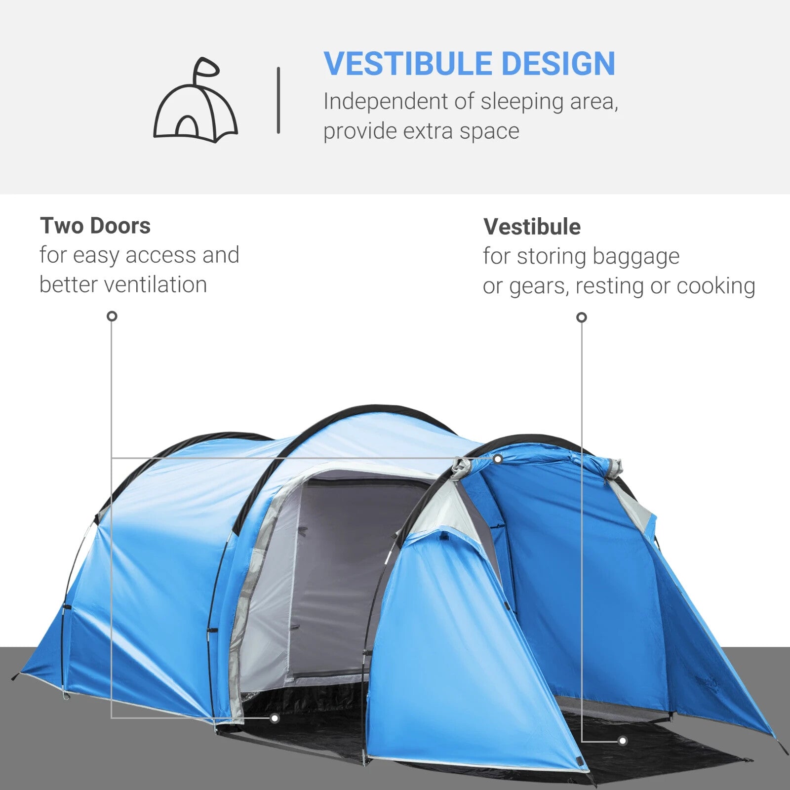 2 to 3 Man Tunnel Camping Tent with Porch Vestibule Rainfly & Air Vents Shelter - Home and Garden Furniture Shop - rustic - furniture
