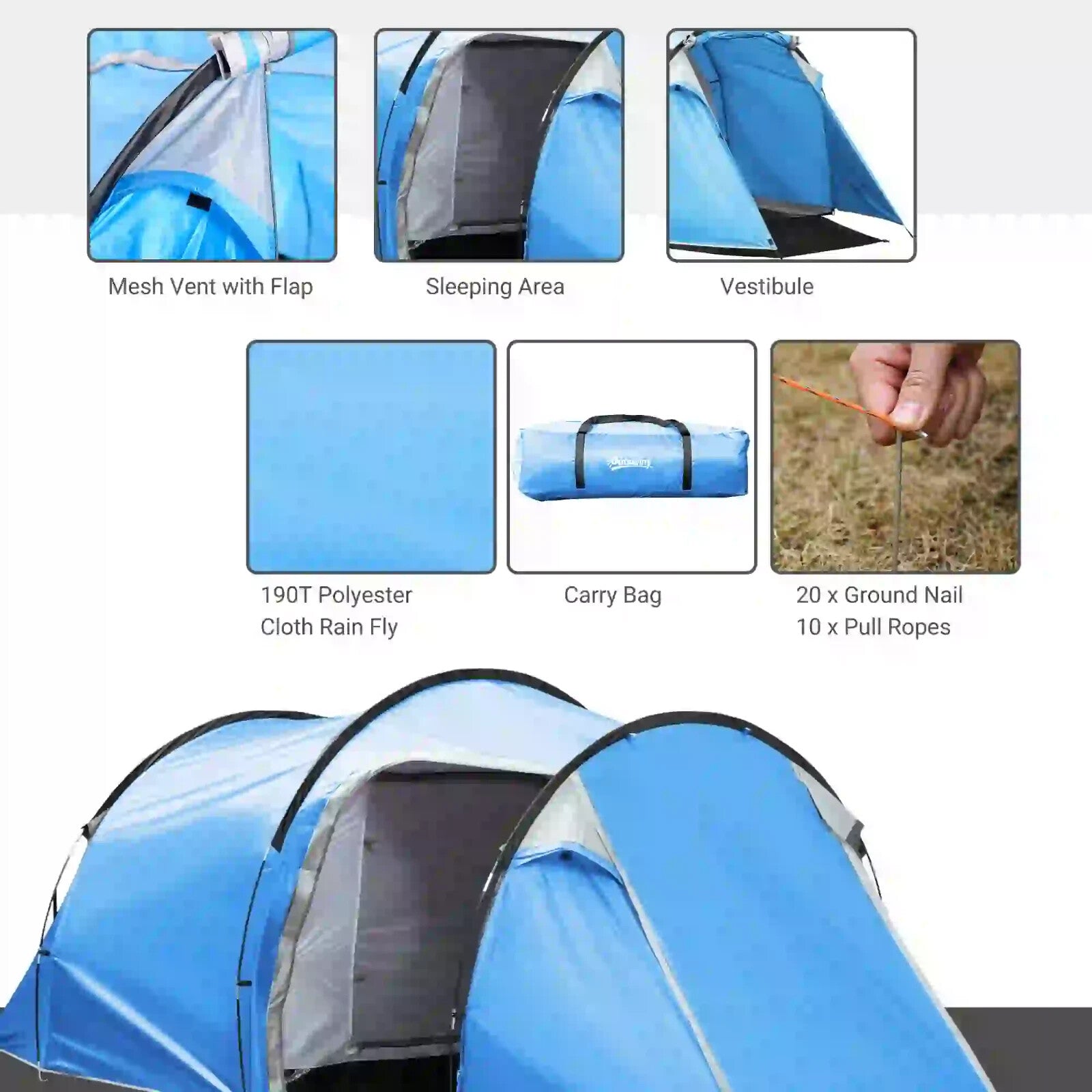 2 to 3 Man Tunnel Camping Tent with Porch Vestibule Rainfly & Air Vents Shelter - Home and Garden Furniture Shop - rustic - furniture
