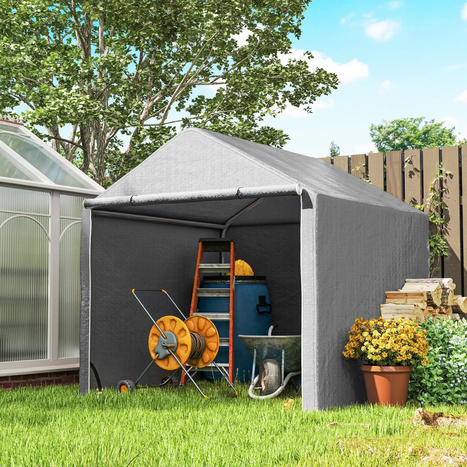 2 x 2 x 2 m Garden Shed Tent Outdoor Storage for Bike Tools w/ Galvanised Frame - Home and Garden Furniture Shop - rustic - furniture