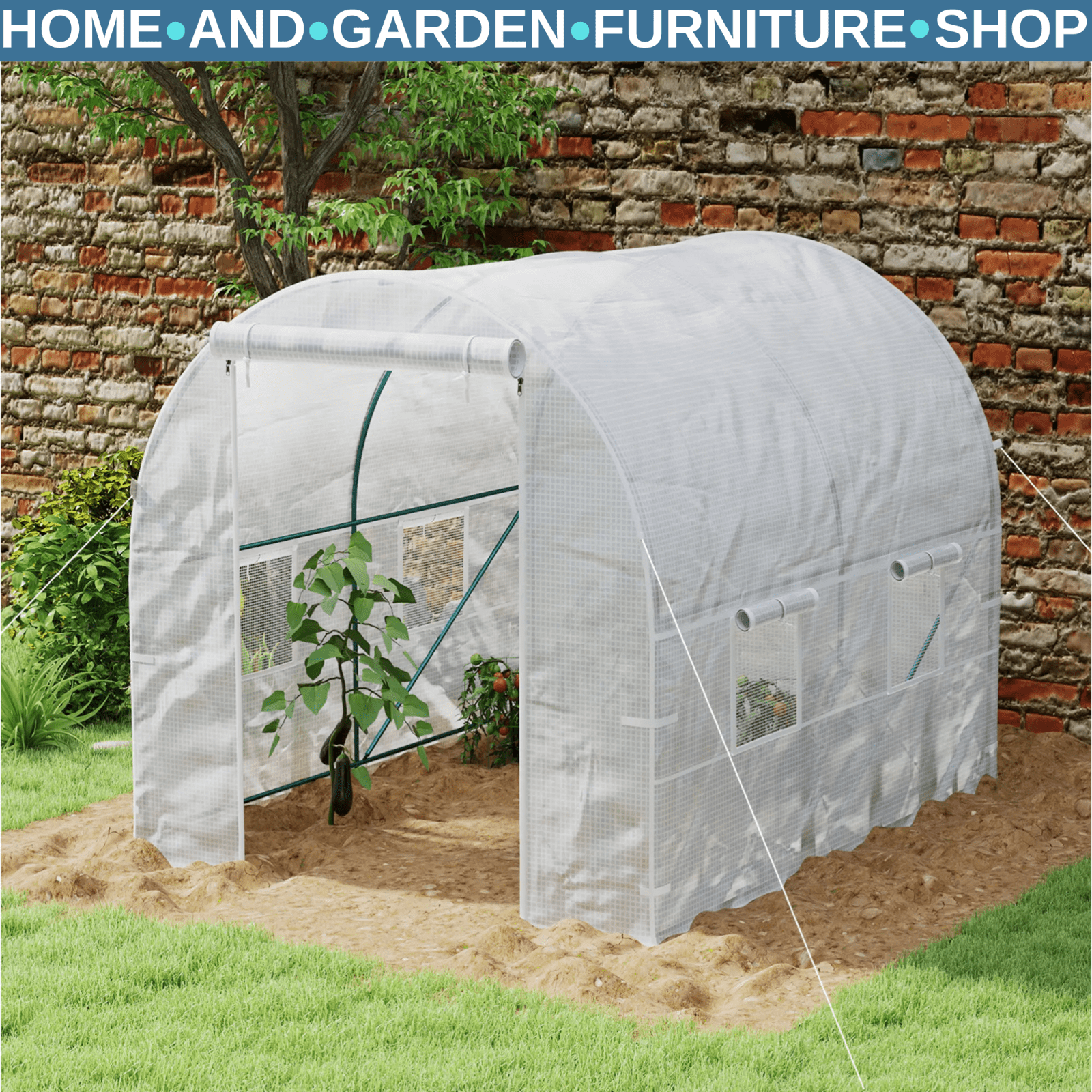 2 x 2.5m Walk In Polytunnel Greenhouse with Windows Roll Up Door Steel Frame - Home and Garden Furniture Shop - rustic - furniture