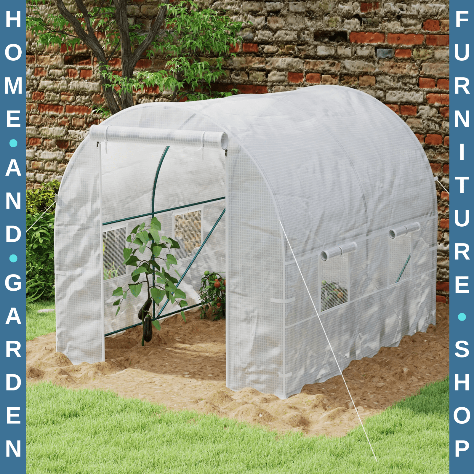 2 x 2.5m Walk In Polytunnel Greenhouse with Windows Roll Up Door Steel Frame - Home and Garden Furniture Shop - rustic - furniture