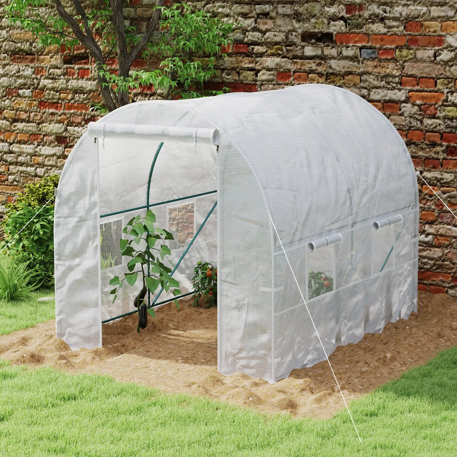 2 x 2.5m Walk In Polytunnel Greenhouse with Windows Roll Up Door Steel Frame - Home and Garden Furniture Shop - rustic - furniture