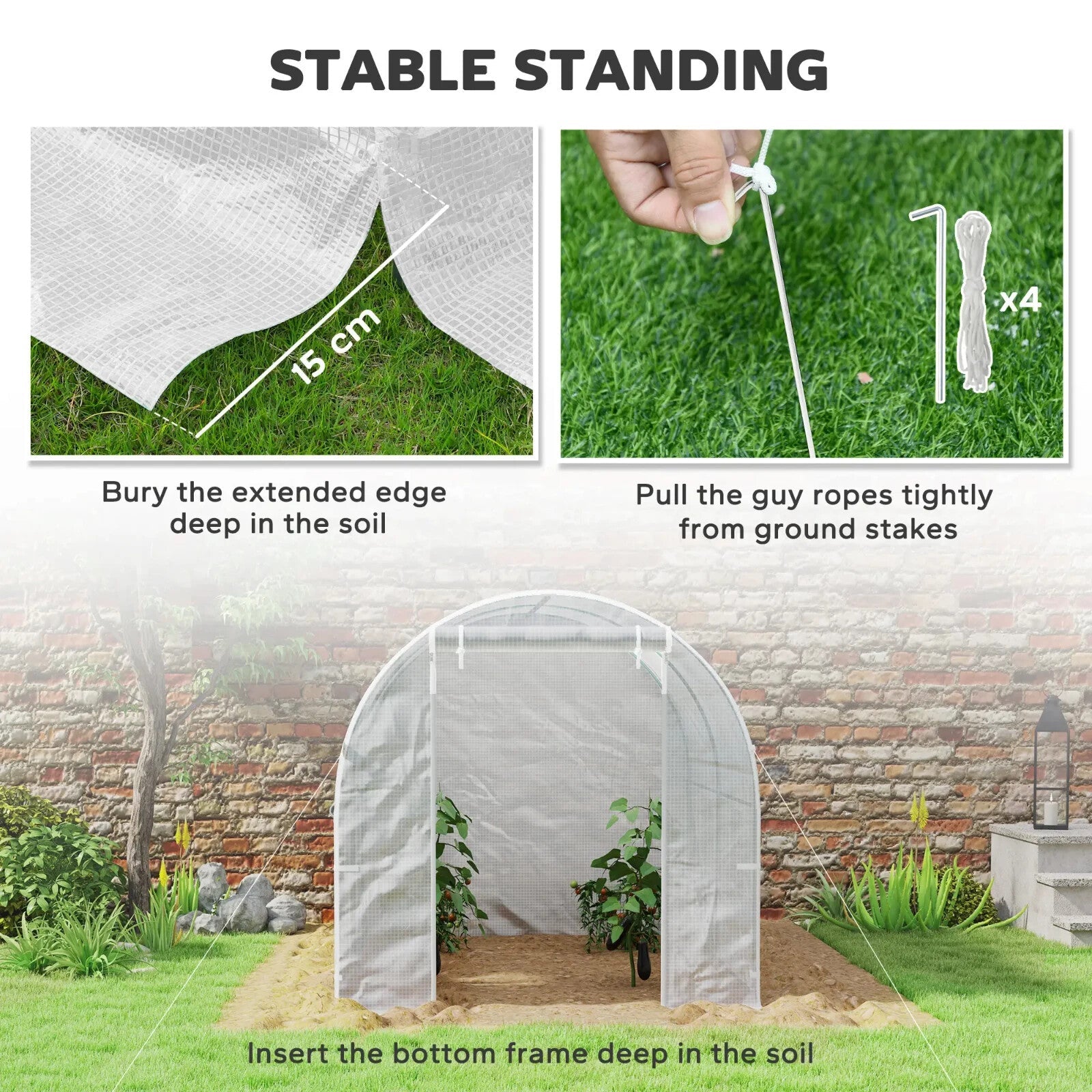 2 x 2.5m Walk In Polytunnel Greenhouse with Windows Roll Up Door Steel Frame - Home and Garden Furniture Shop - rustic - furniture