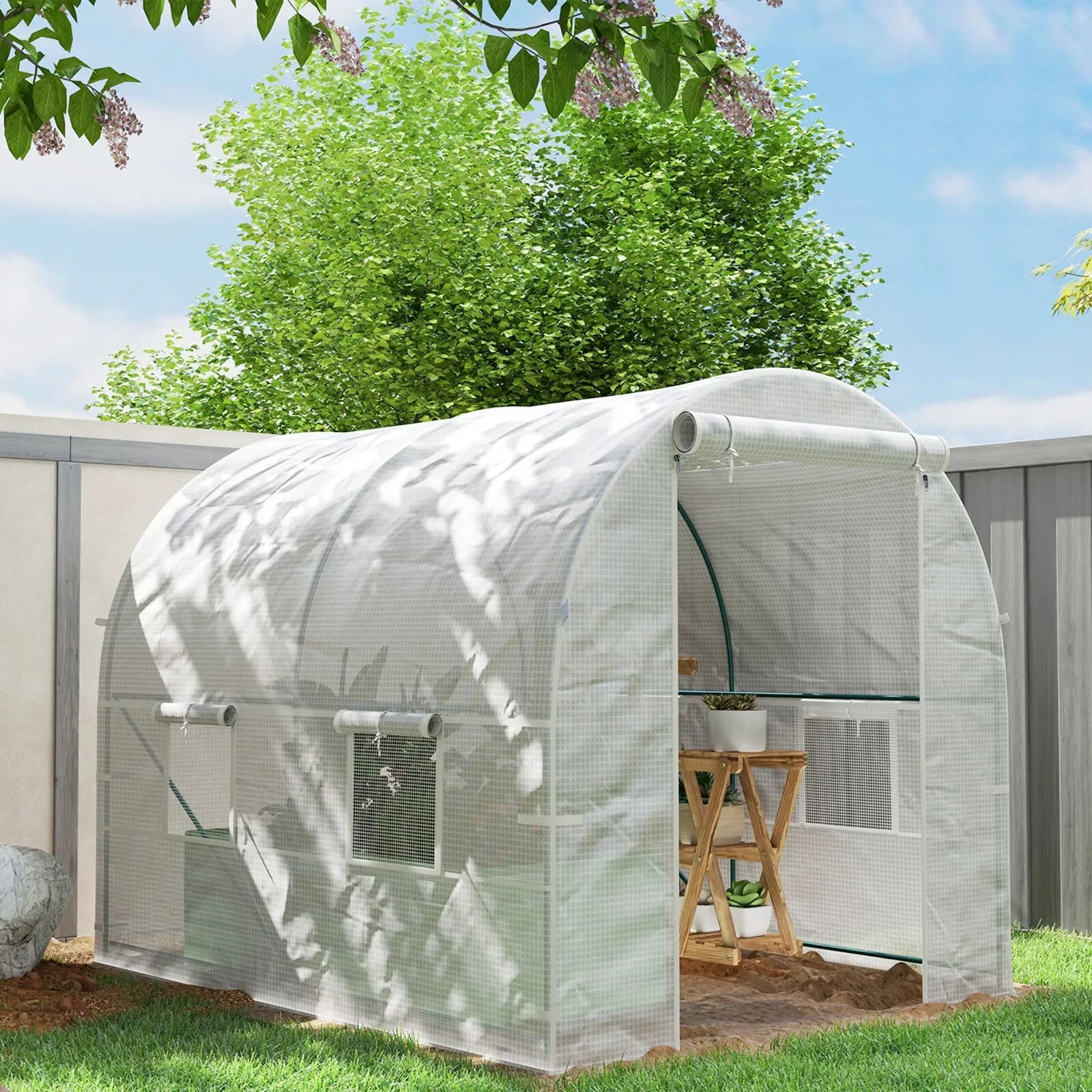 2 x 2.5m Walk In Polytunnel Greenhouse with Windows Roll Up Door Steel Frame - Home and Garden Furniture Shop - rustic - furniture