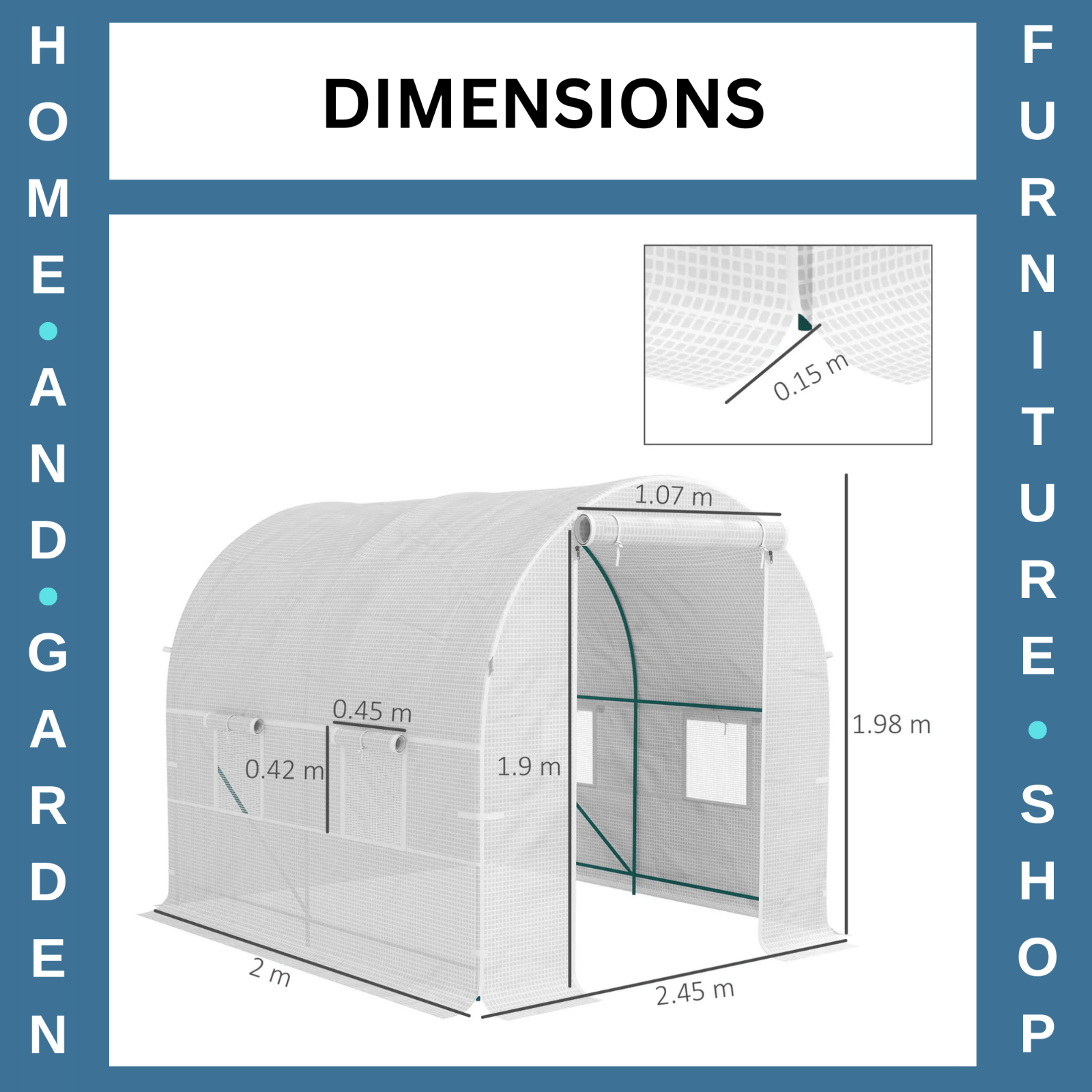 2 x 2.5m Walk In Polytunnel Greenhouse with Windows Roll Up Door Steel Frame - Home and Garden Furniture Shop - rustic - furniture