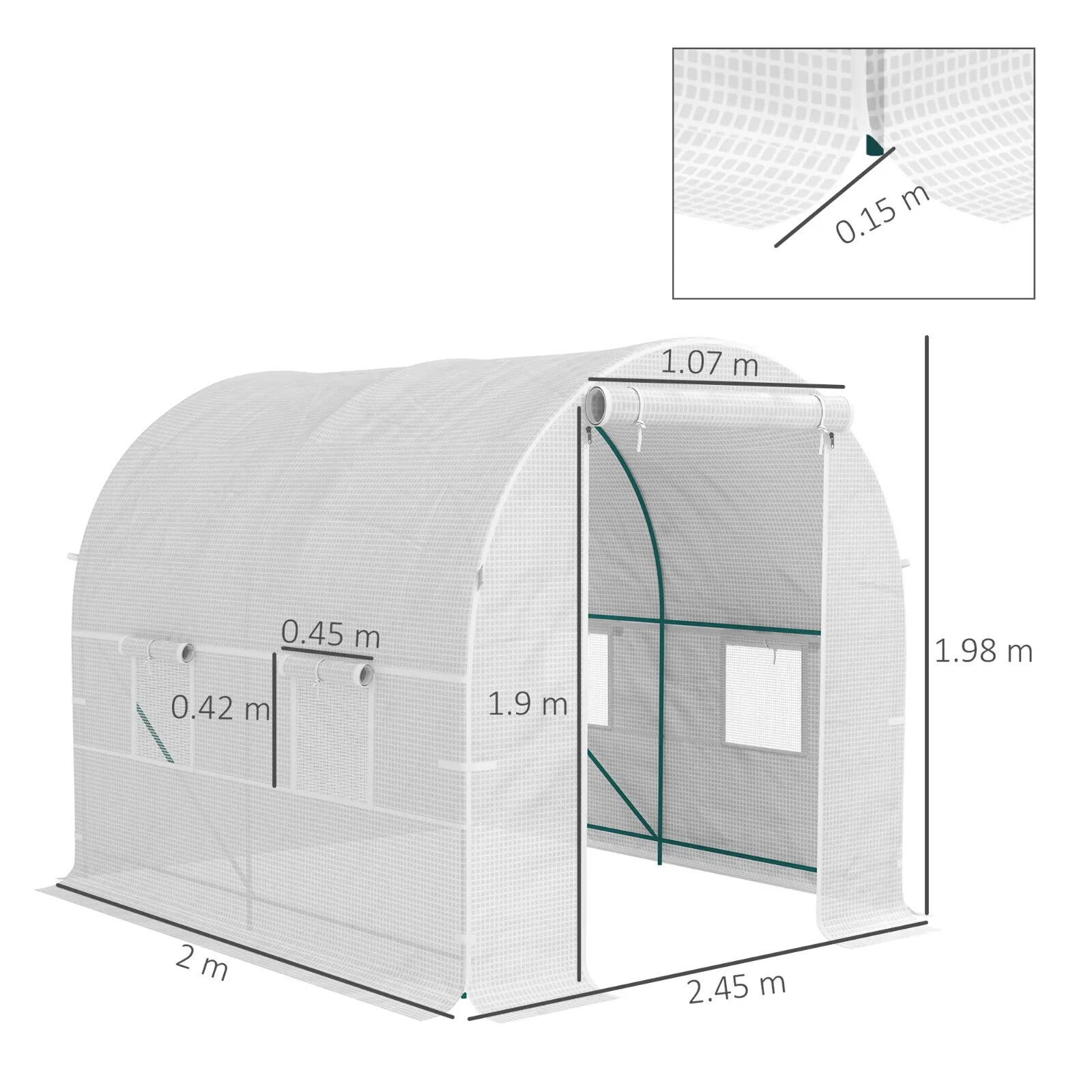 2 x 2.5m Walk In Polytunnel Greenhouse with Windows Roll Up Door Steel Frame - Home and Garden Furniture Shop - rustic - furniture