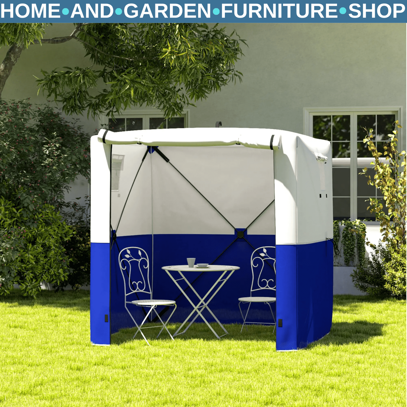 2 x 2m Pop Up Gazebo with Sides Party Tent Blue Camping Shelter Festival Gazebo - Home and Garden Furniture Shop - rustic - furniture