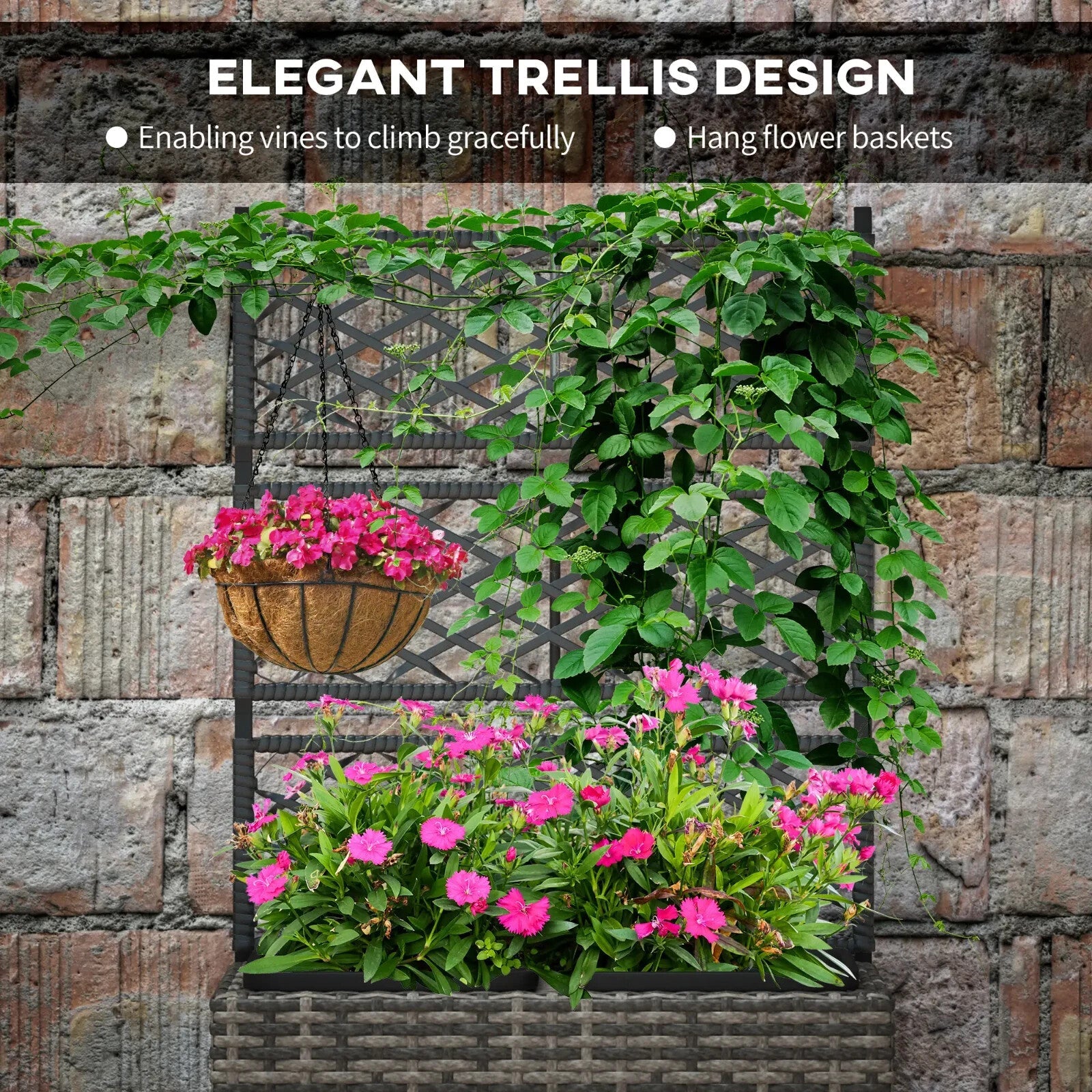 22L Garden Rattan Planter With Trellis Free Standing Raised Bed Two Plant Boxes - Home and Garden Furniture Shop - rustic - furniture