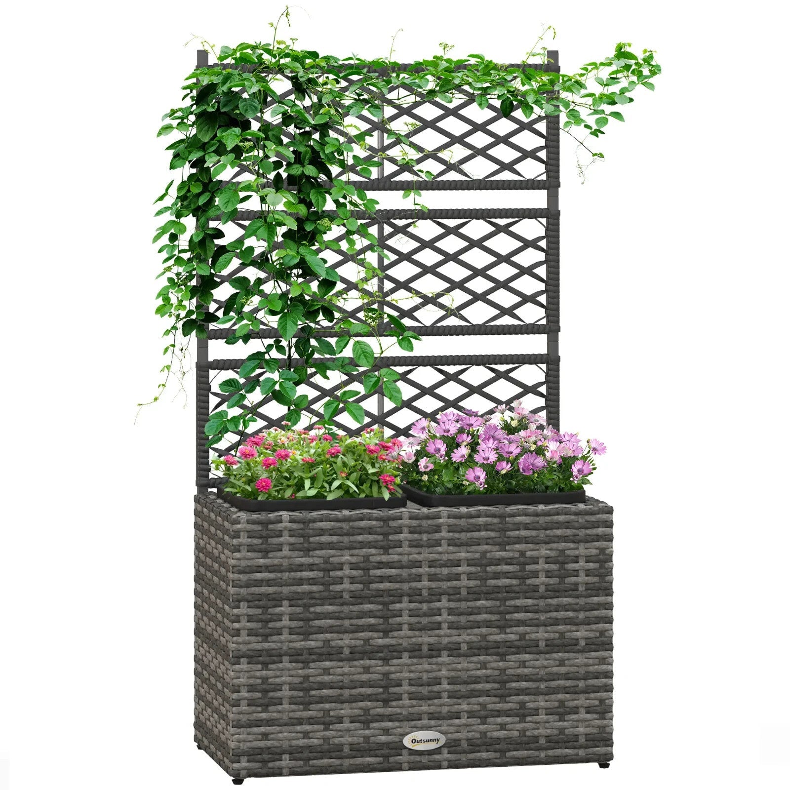 22L Garden Rattan Planter With Trellis Free Standing Raised Bed Two Plant Boxes - Home and Garden Furniture Shop - rustic - furniture