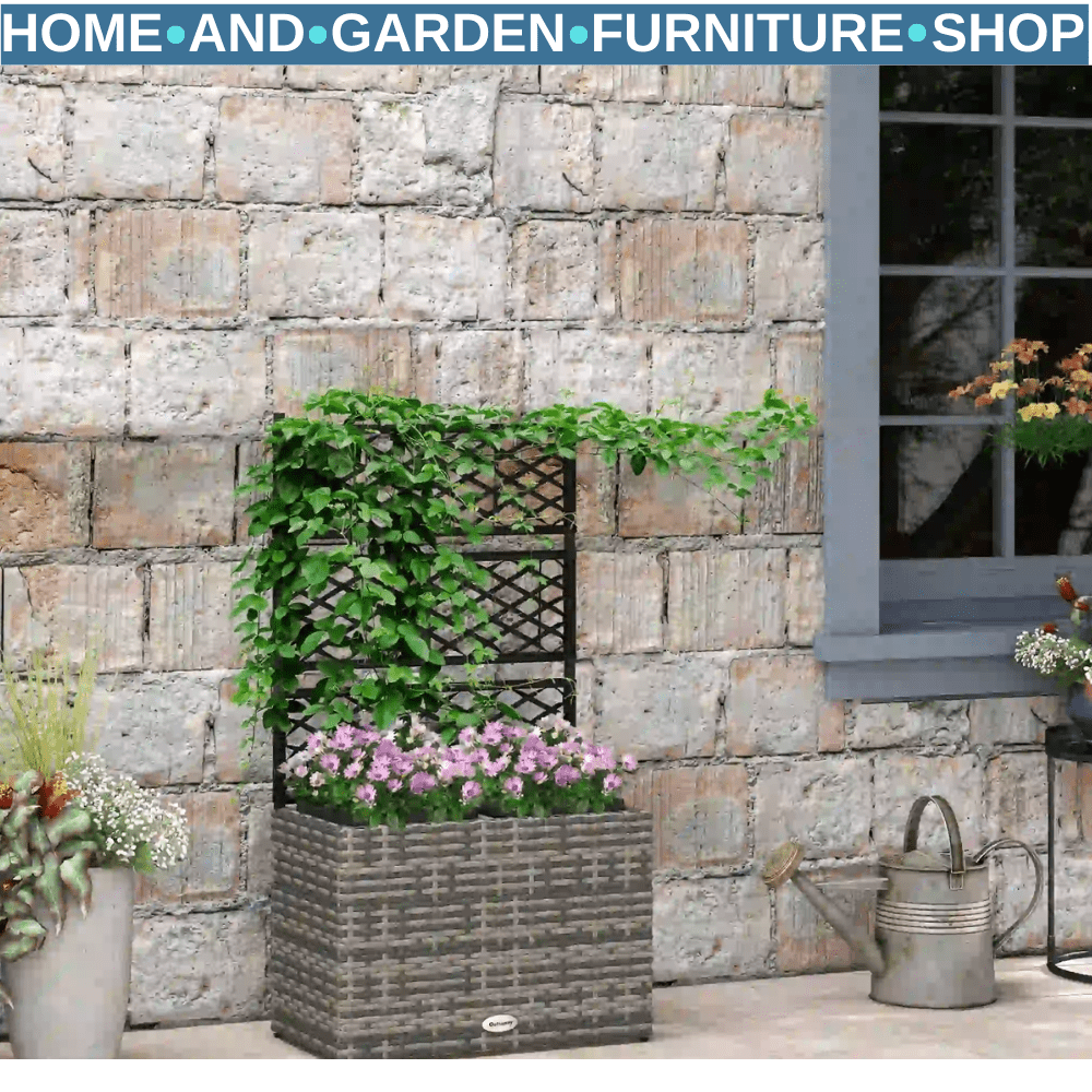 22L Garden Rattan Planter With Trellis Free Standing Raised Bed Two Plant Boxes - Home and Garden Furniture Shop - rustic - furniture