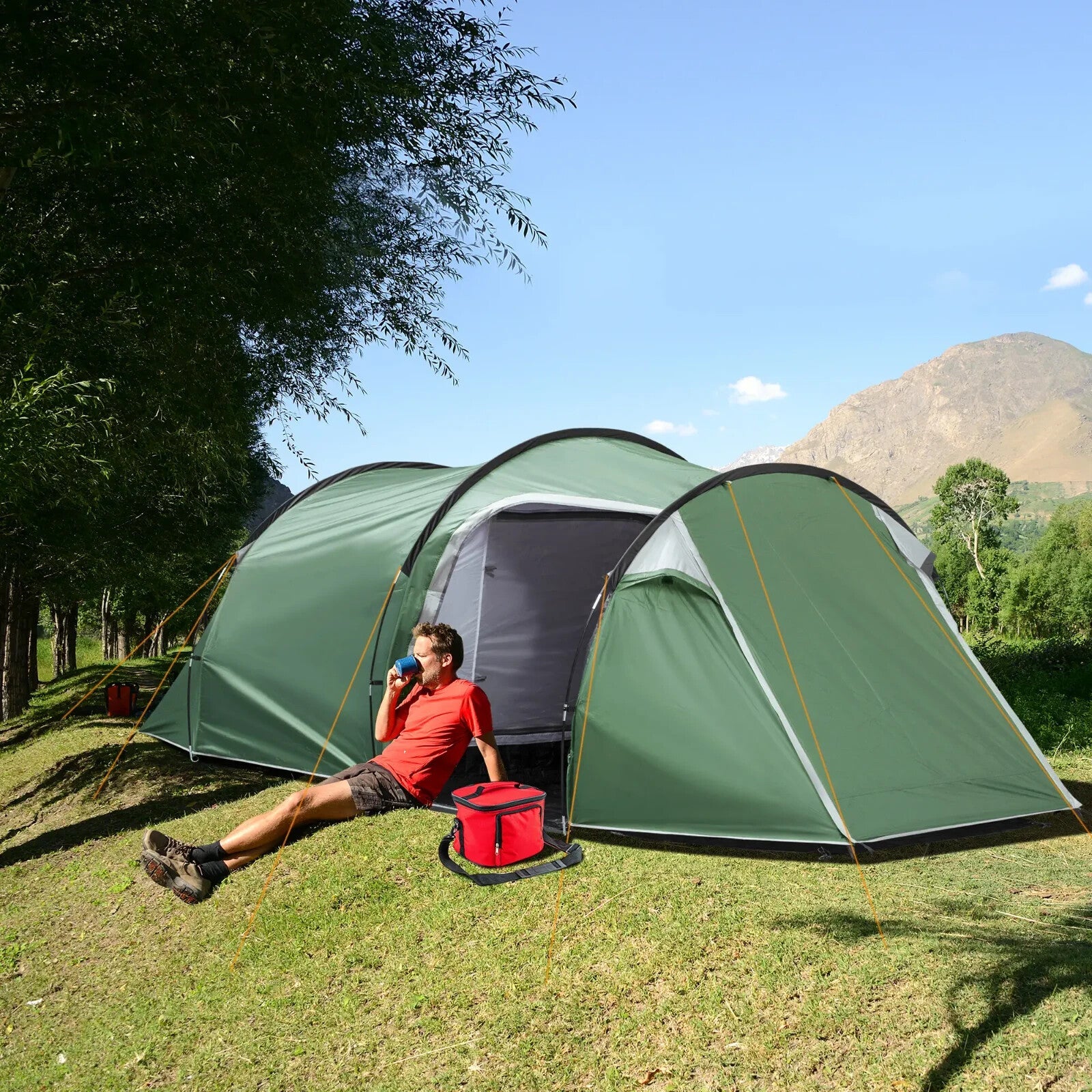 2–3 Person Tunnel Camping Tent, Groundsheet Rainfly Air Vents Waterproof Shelter - Home and Garden Furniture Shop - rustic - furniture