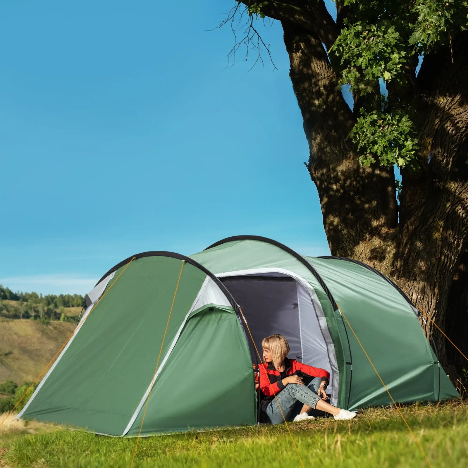 2–3 Person Tunnel Camping Tent, Groundsheet Rainfly Air Vents Waterproof Shelter - Home and Garden Furniture Shop - rustic - furniture
