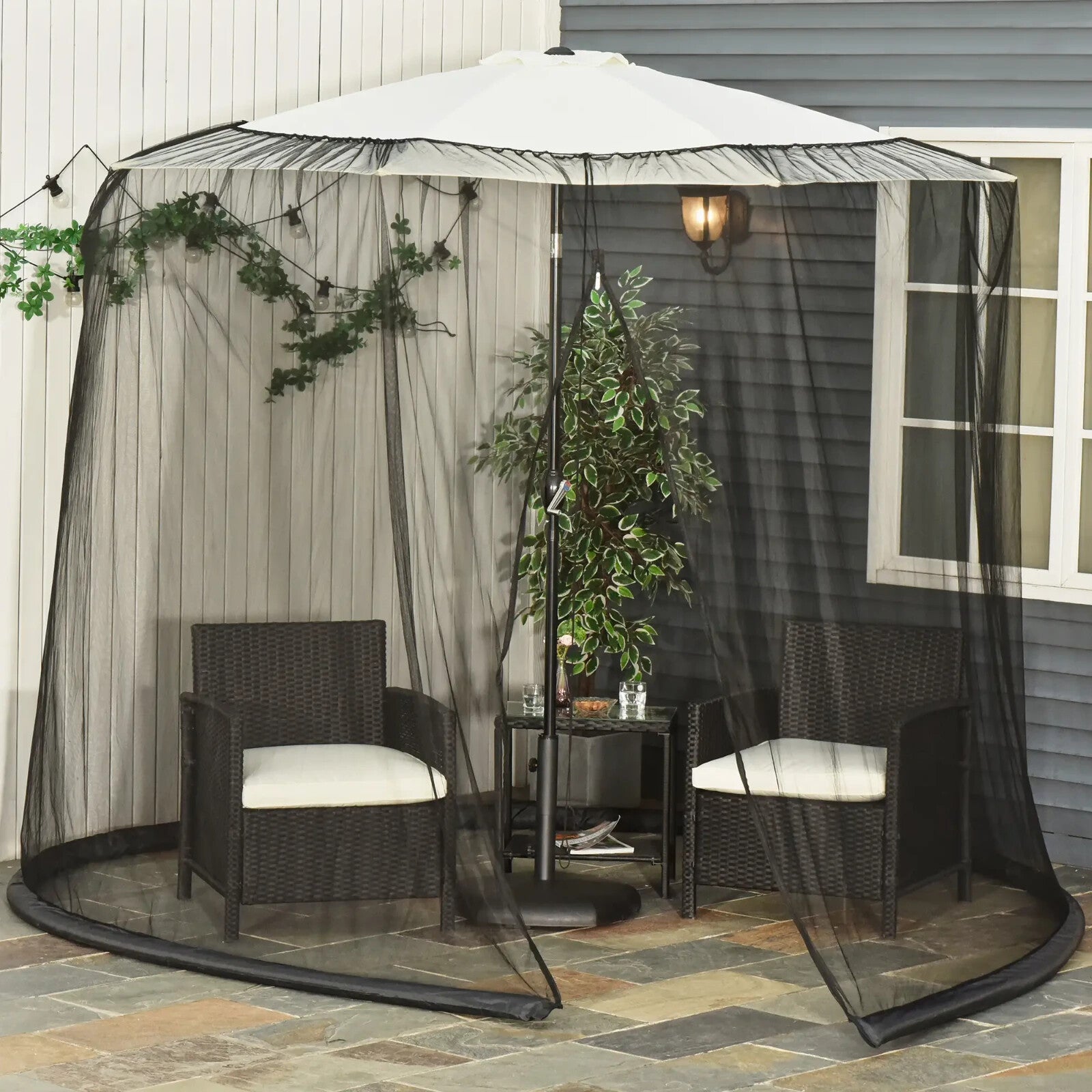 2.3m Garden Parasol Table Net Cover Screen Bug Netting Cover with Plastic Frame - Home and Garden Furniture Shop - rustic - furniture