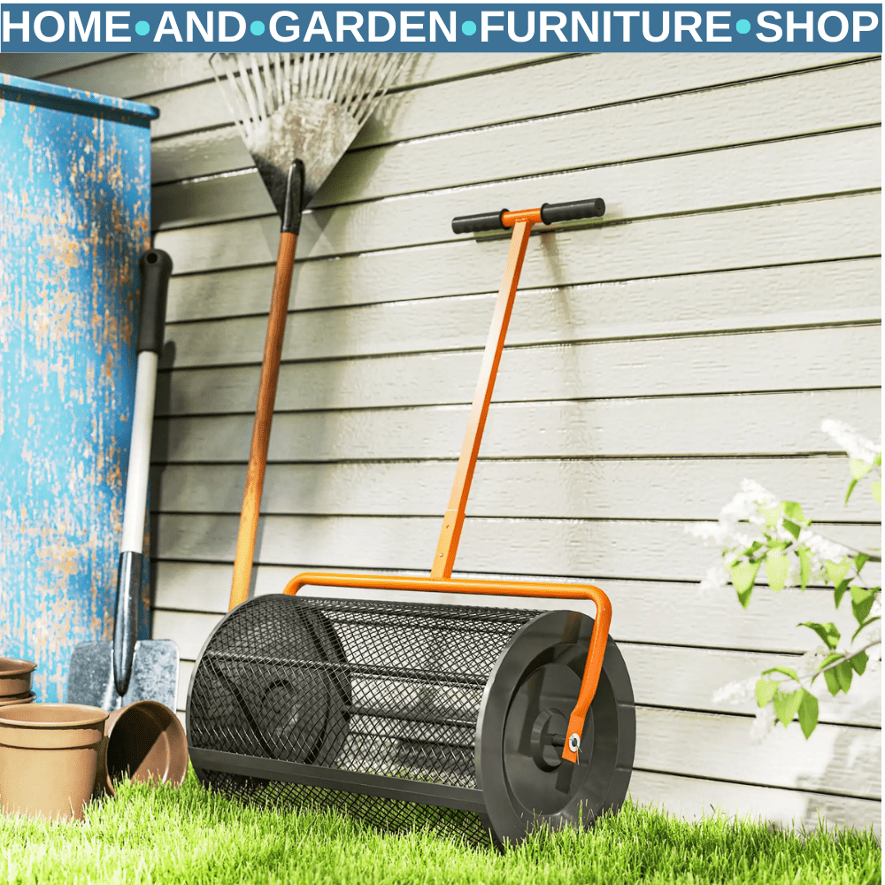 24" Compost Peat Moss Spreader with Adjustable Handle & Metal Mesh Basket Garden - Home and Garden Furniture Shop - rustic - furniture