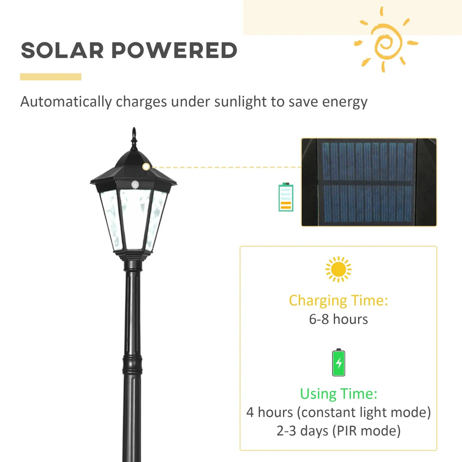 2.4m Solar Garden Lamp Post with LED Light PIR Motion Sensor and Aluminium Frame - Home and Garden Furniture Shop - rustic - furniture