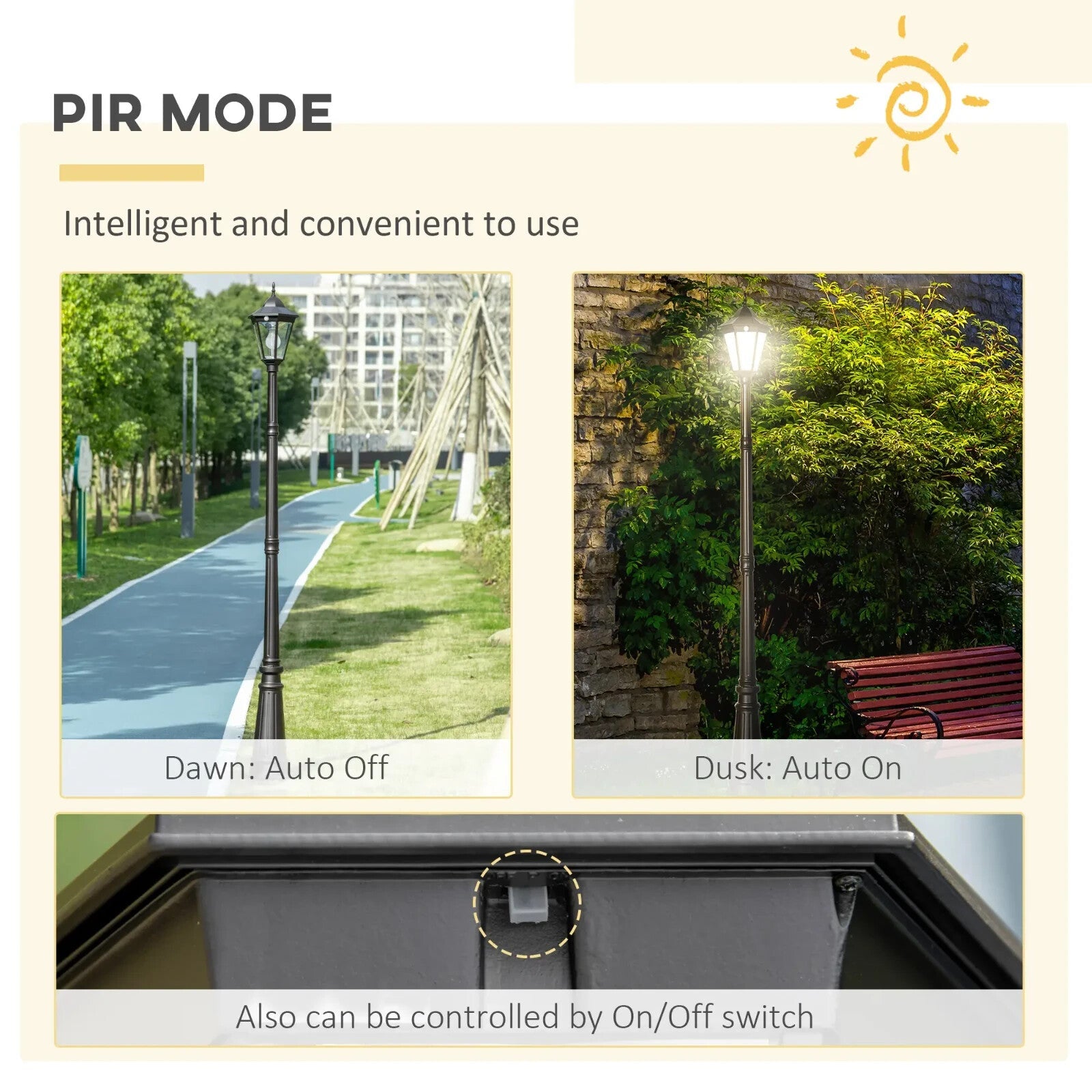 2.4m Solar Garden Lamp Post with LED Light PIR Motion Sensor and Aluminium Frame - Home and Garden Furniture Shop - rustic - furniture